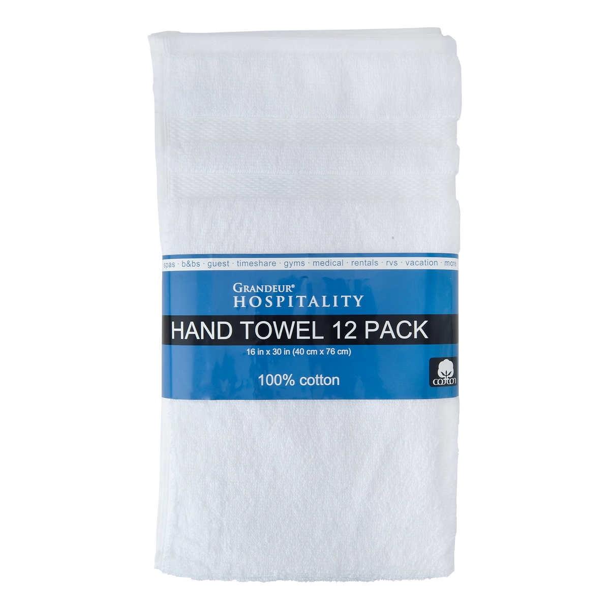 Grandeur Hospitality White Cotton Hand Towels 12-Pack