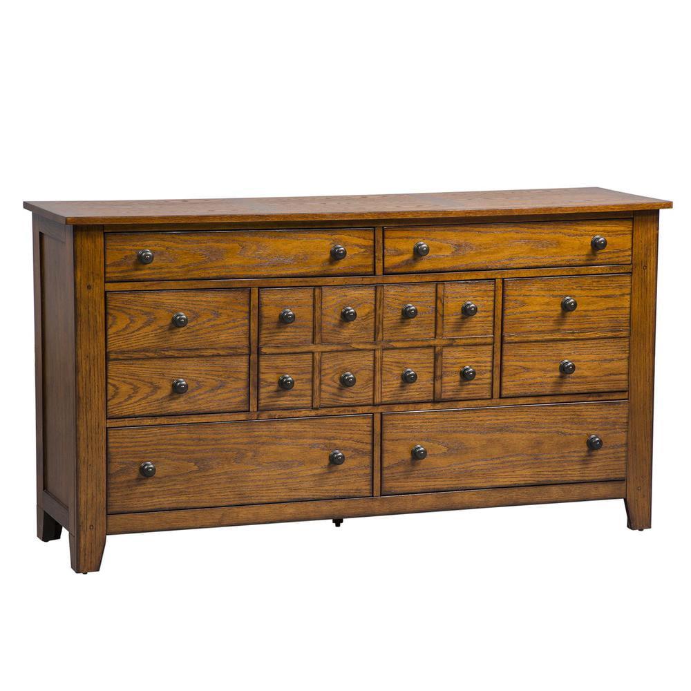 Aged Oak Traditional 7-Drawer Dresser with Dovetail Construction