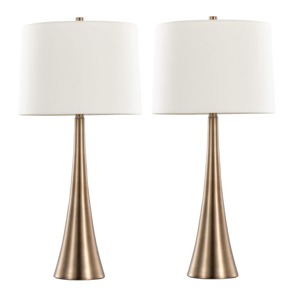 LumiSource (Set of 2) Diana 29" Contemporary Metal Table Lamps with White Linen Shade: UL Listed, Drum-Shaped