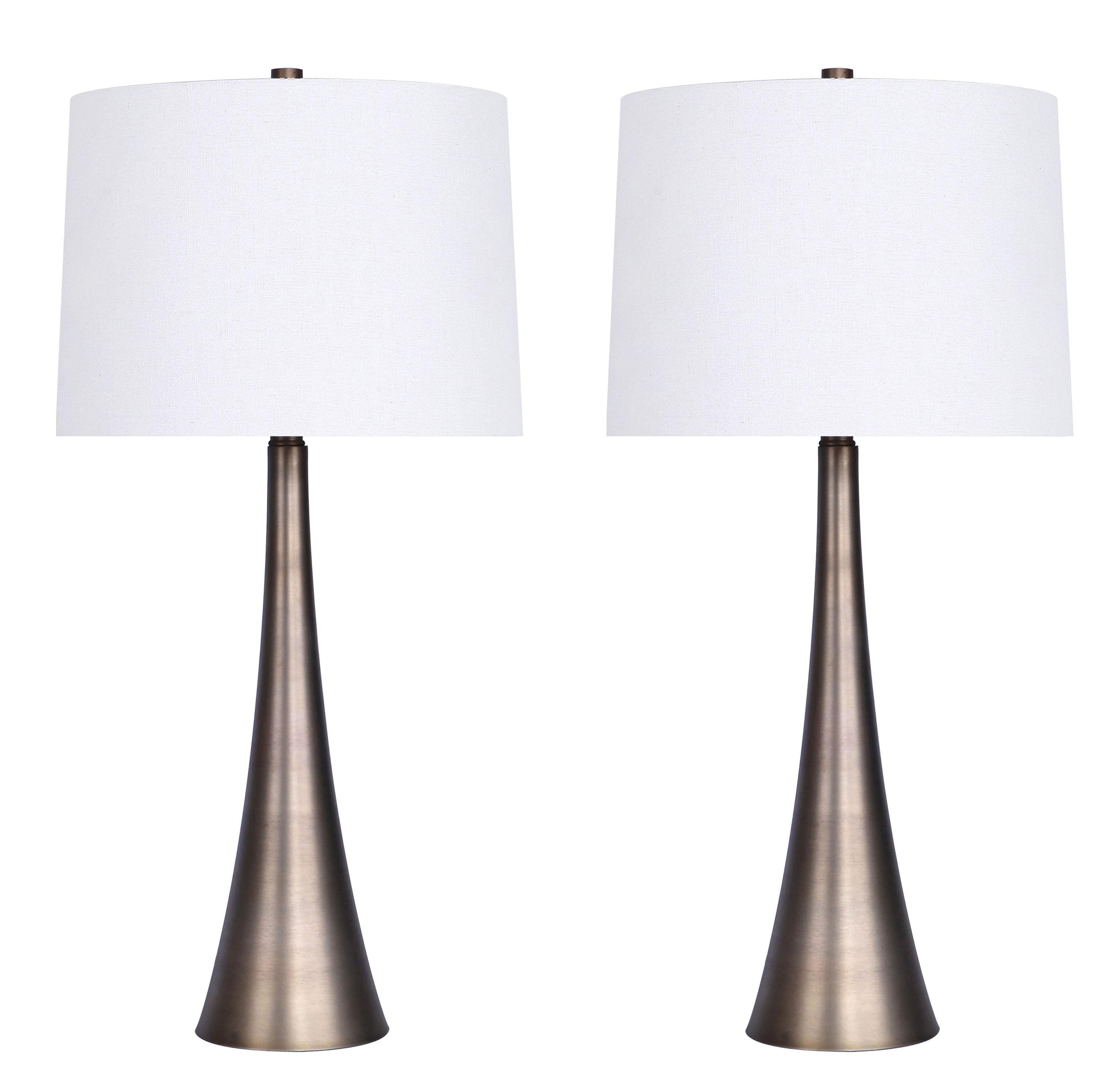 Matte Golden Bronze 29.5" Metal Table Lamp Set with White Linen Shade