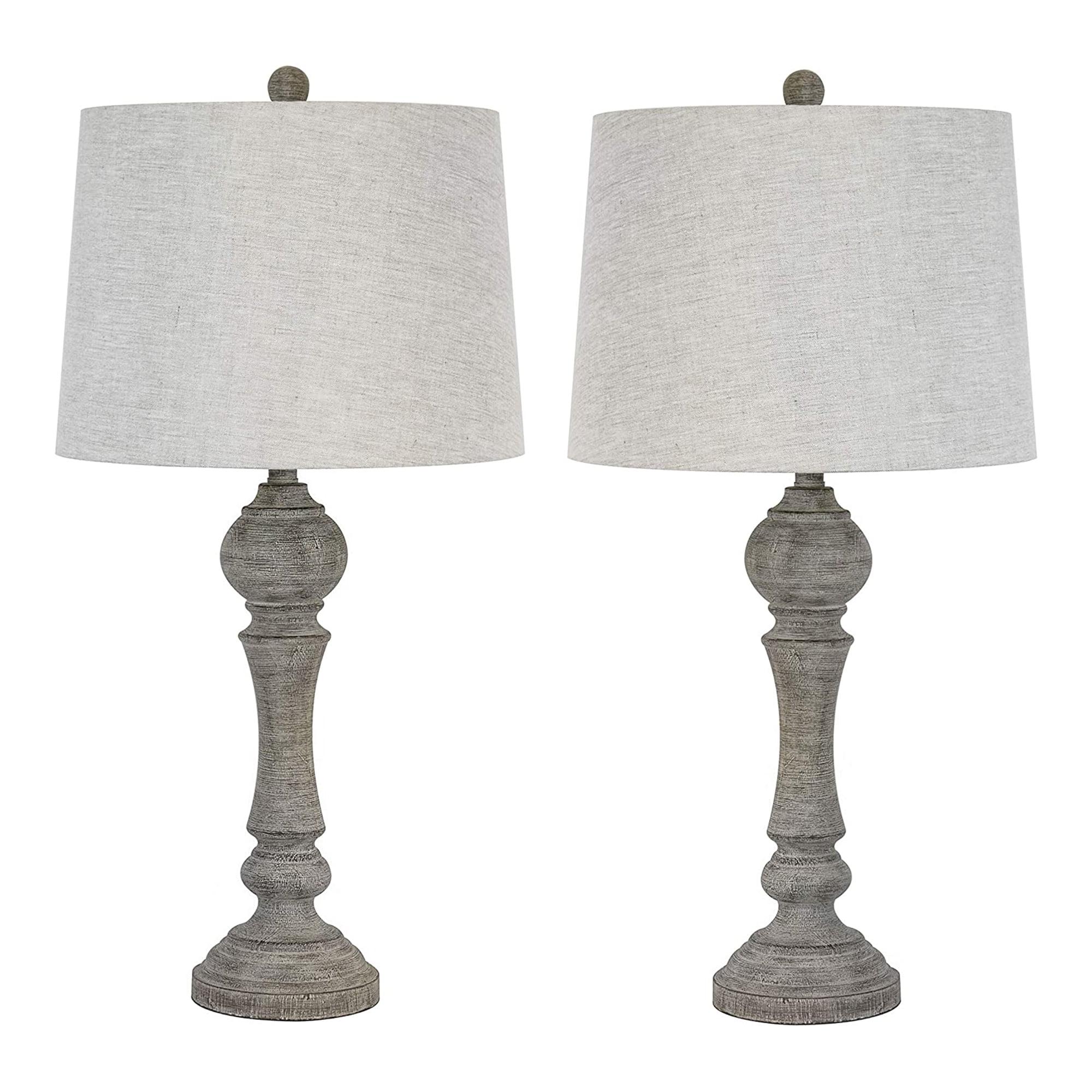 LumiSource (Set of 2) Winston 32" Farmhouse Poly Table Lamps Reclaimed Gray Polyresin with Oat Linen Shade from Grandview Gallery: UL Listed