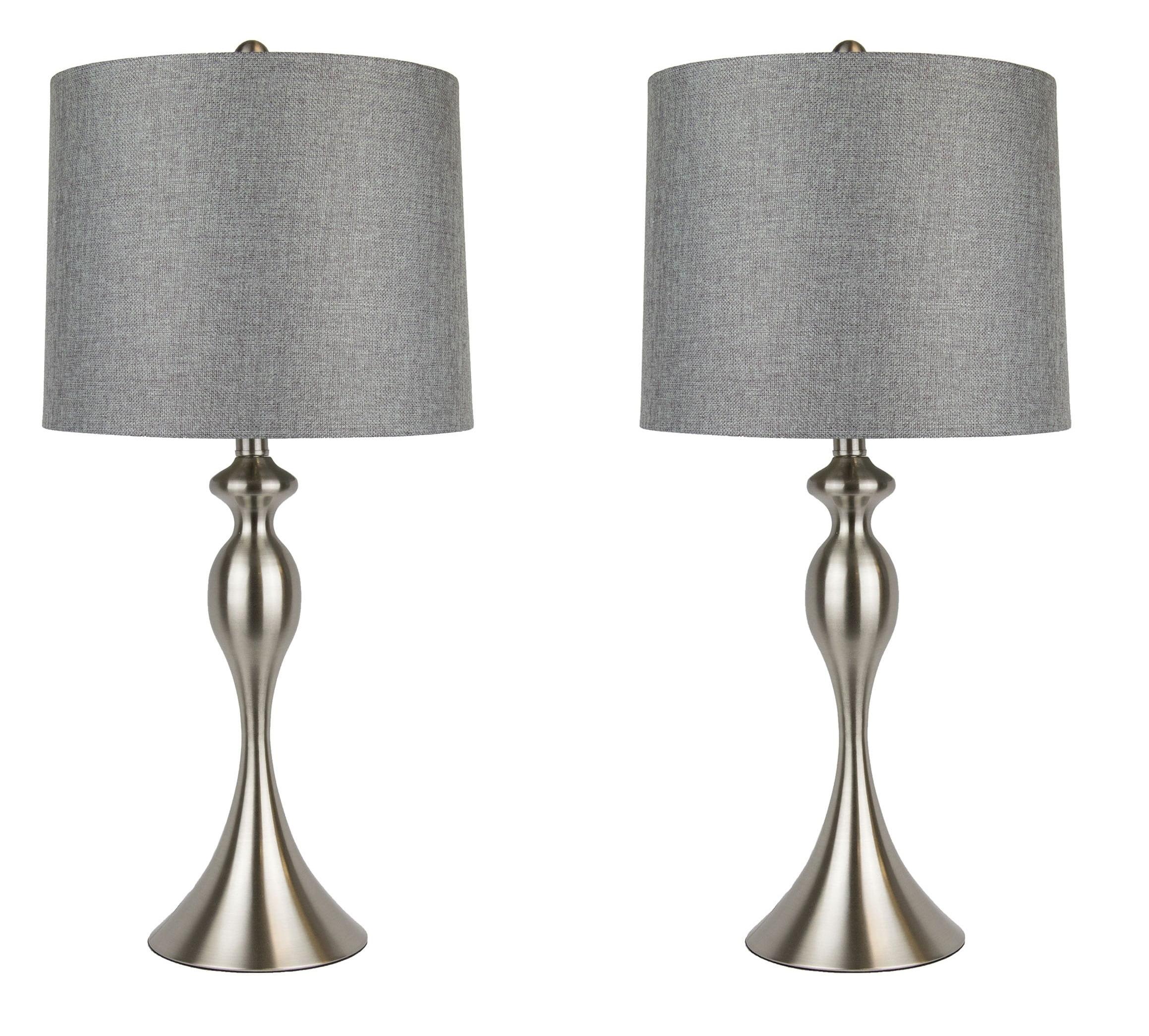 Ashland 27" Brushed Nickel Table Lamps with Gray Linen Shades, Set of 2