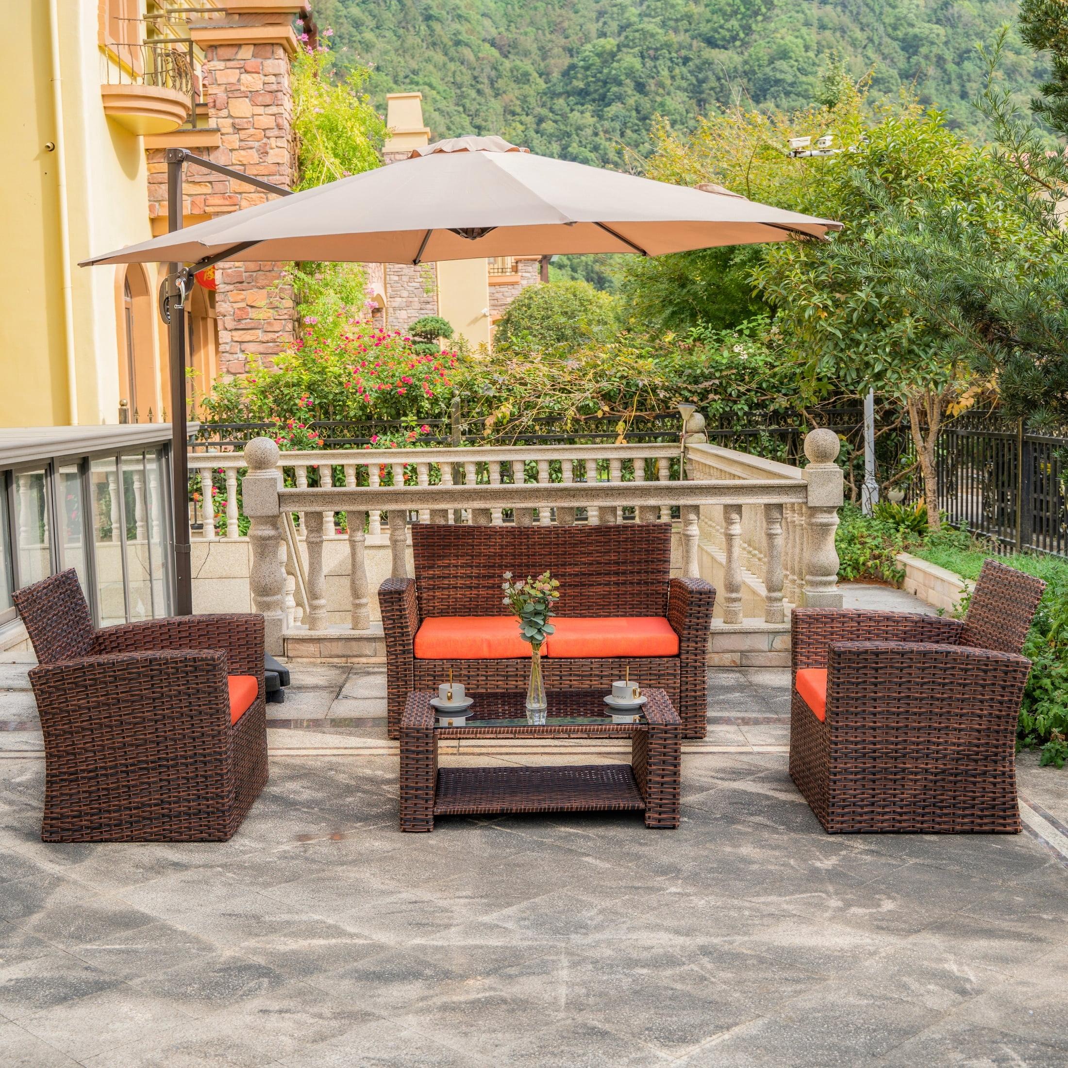 Grandview 4-Piece Orange Wicker Patio Conversation Set