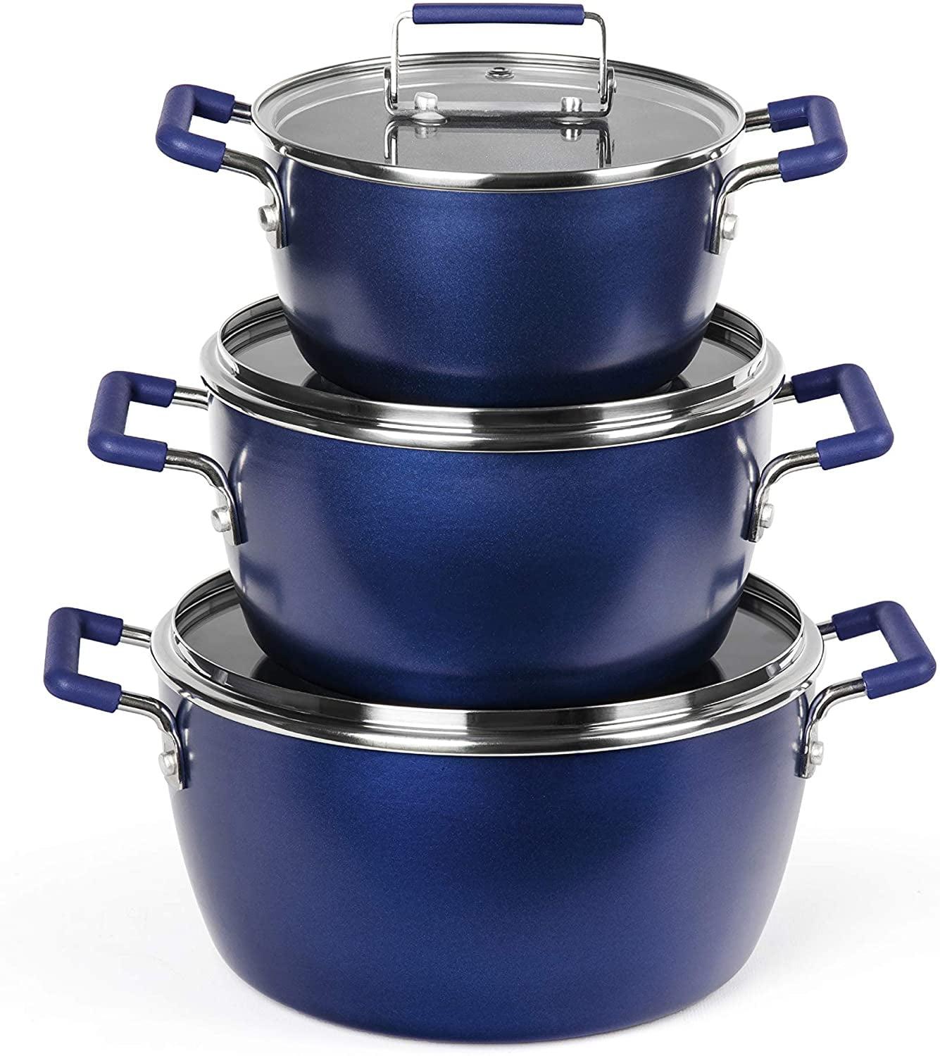 Granitestone 6 Piece Stackable Nonstick Nesting Pots with Lids, Dishwasher Safe