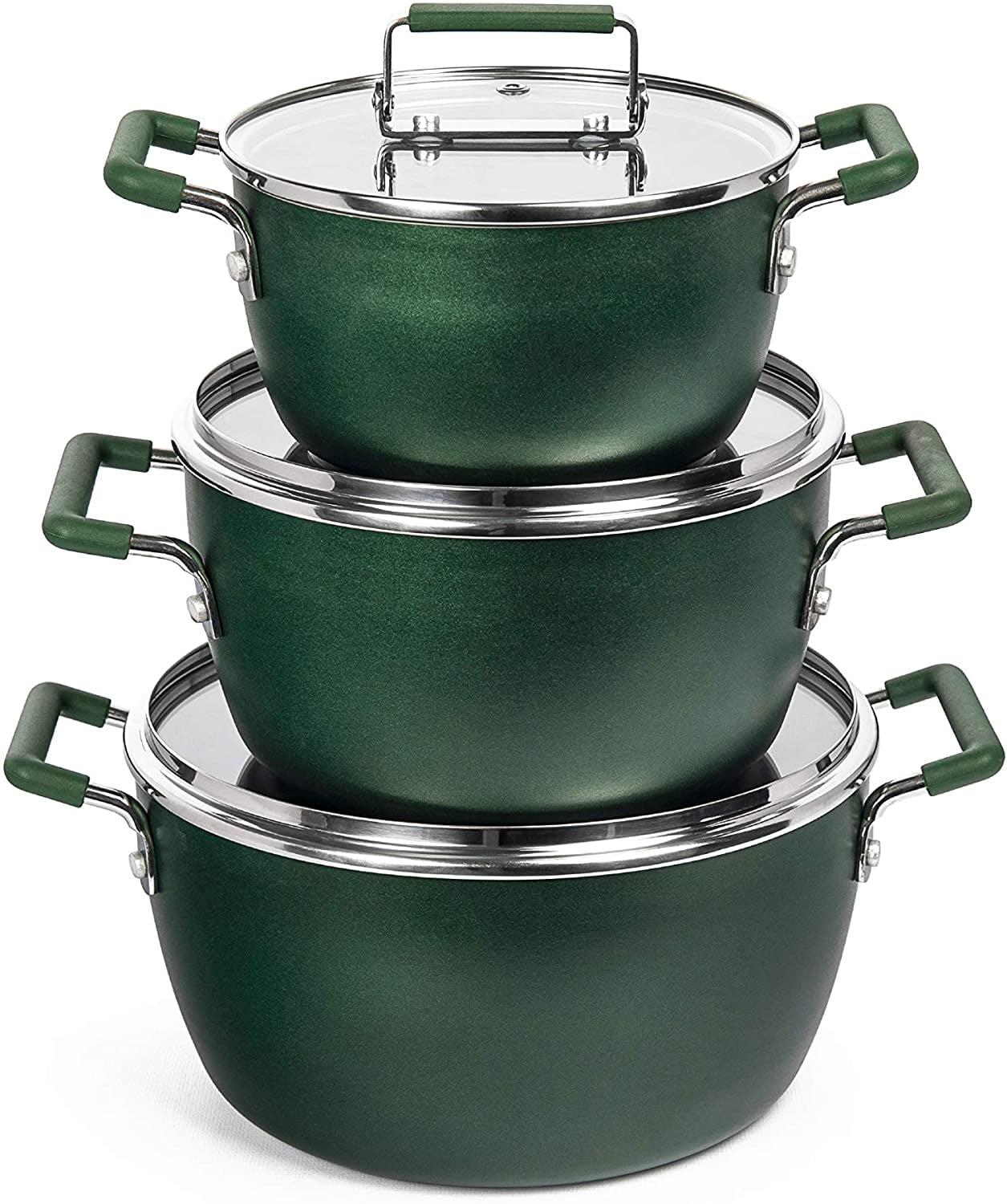 Emerald Green Aluminum Nonstick 6-Piece Nesting Cocotte Set