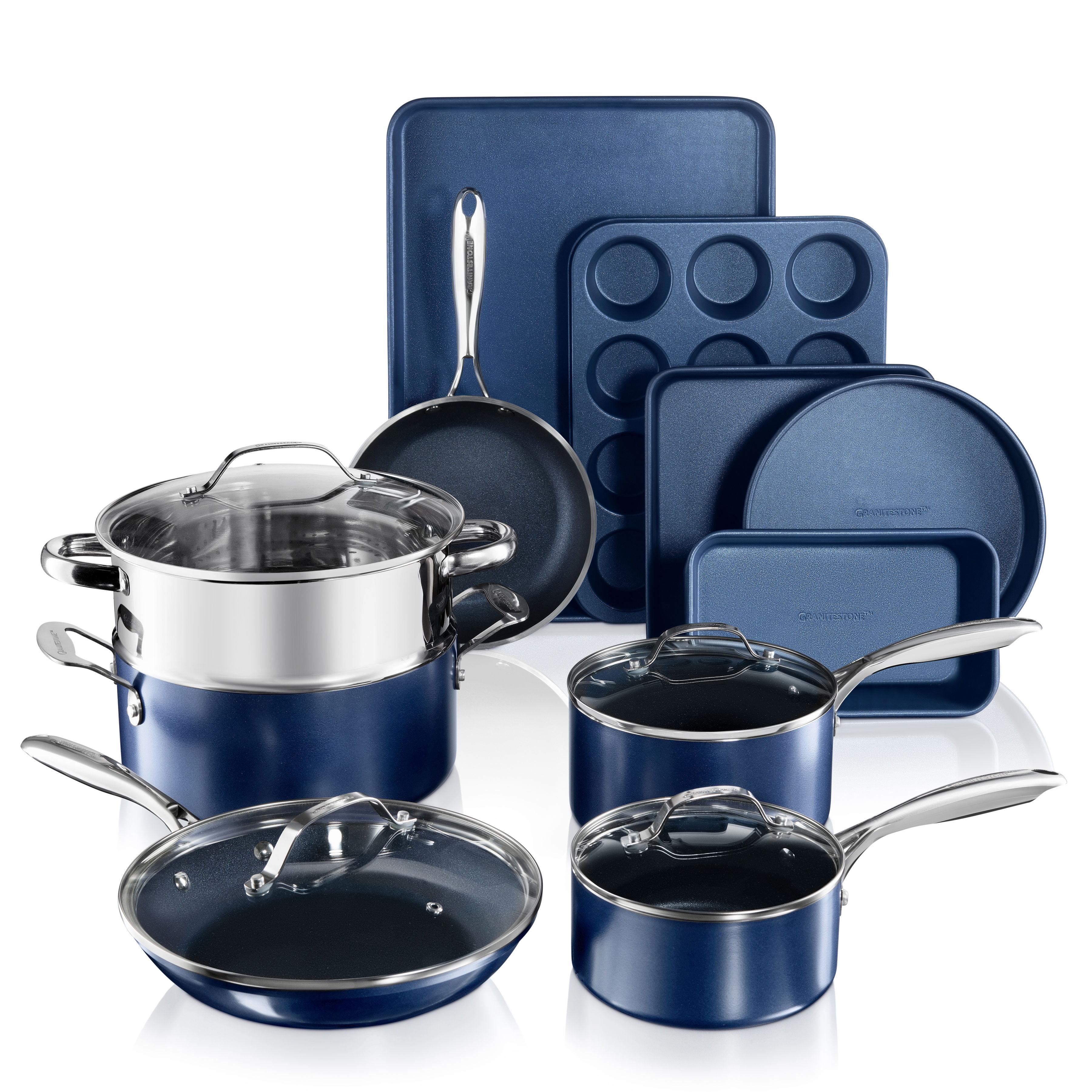 Granitestone Blue 15 Piece Nonstick Cookware and Bakeware Set