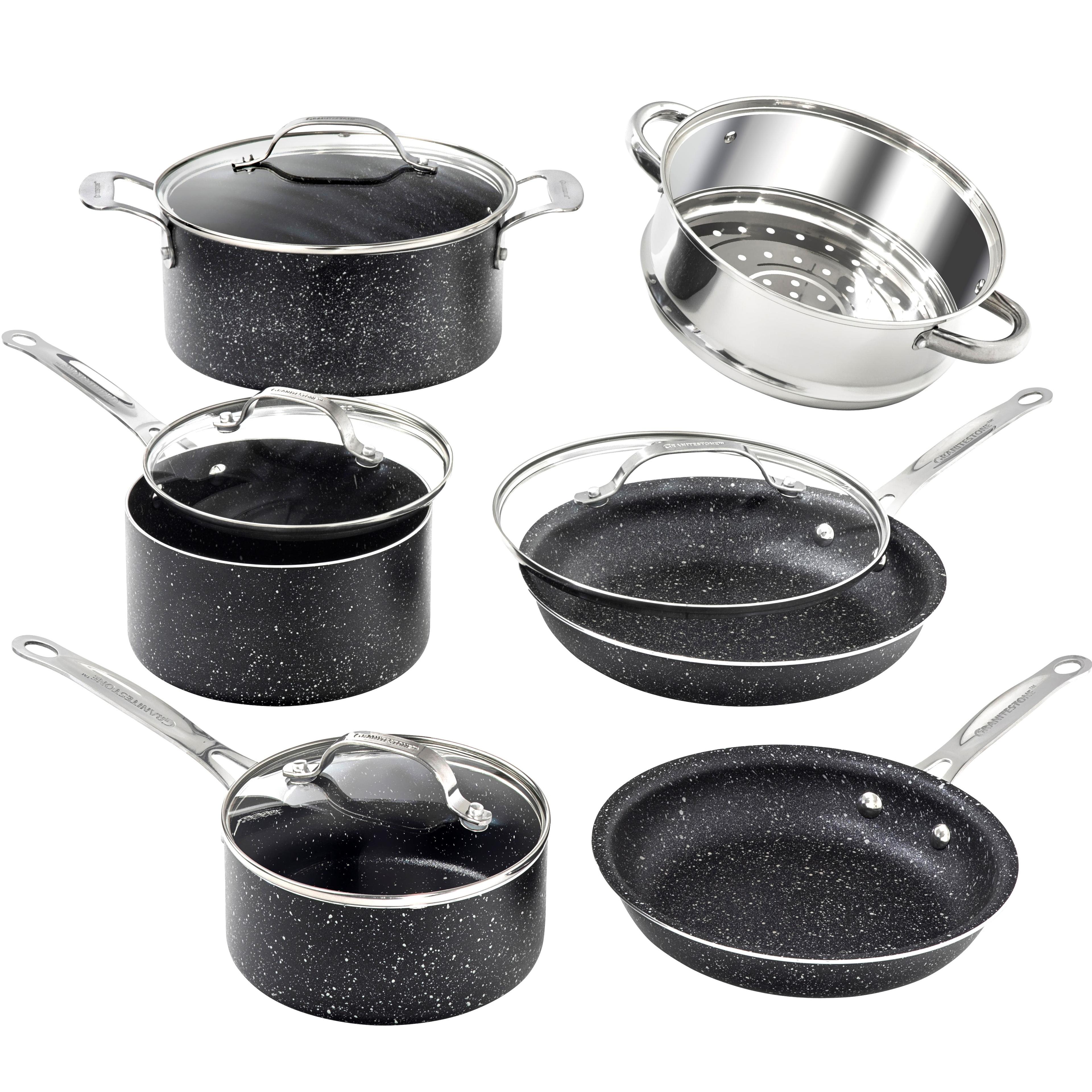 Granite-Coated Black Aluminum 10-Piece Nonstick Cookware Set