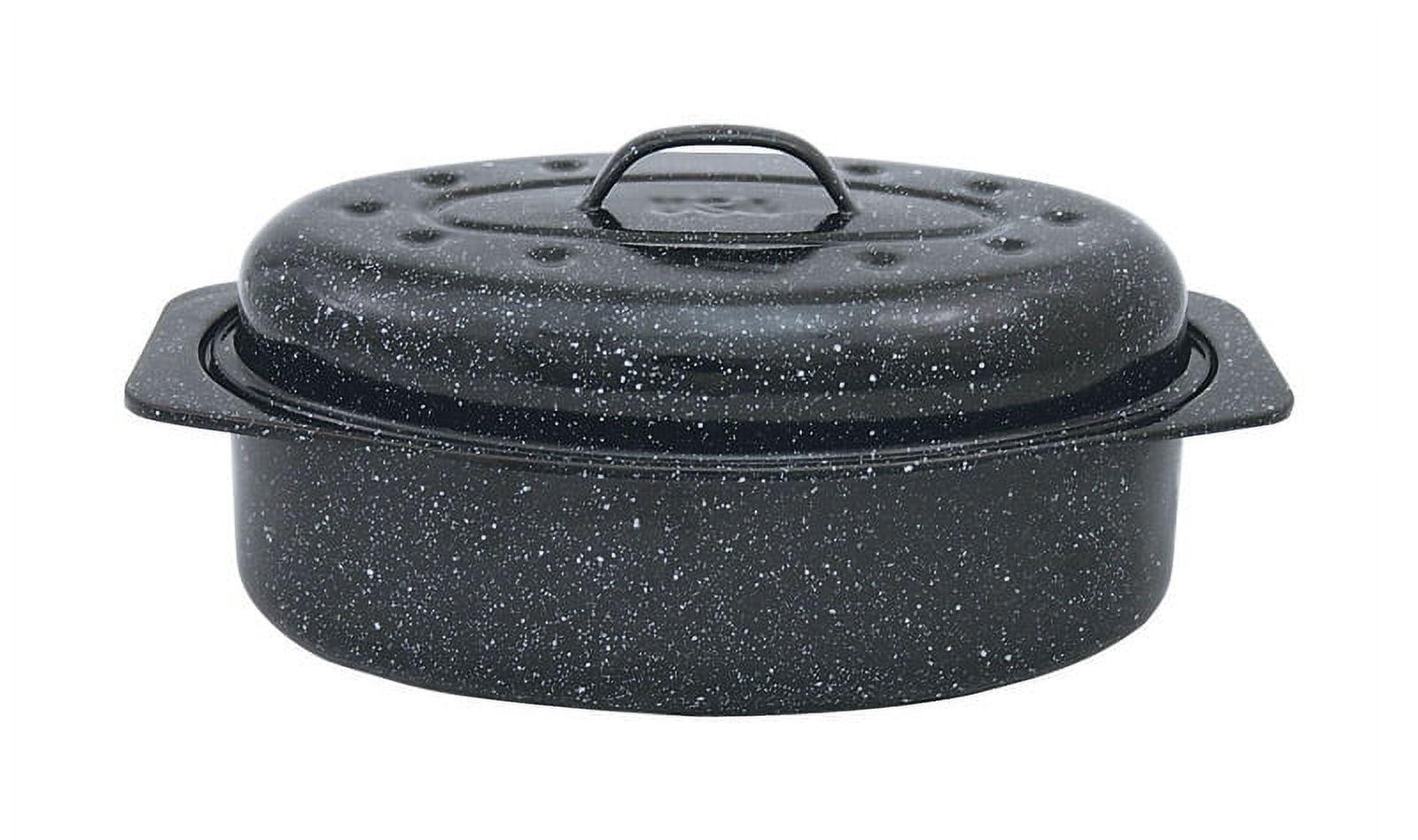 Black 13-inch Enameled Steel Oval Roaster with Lid