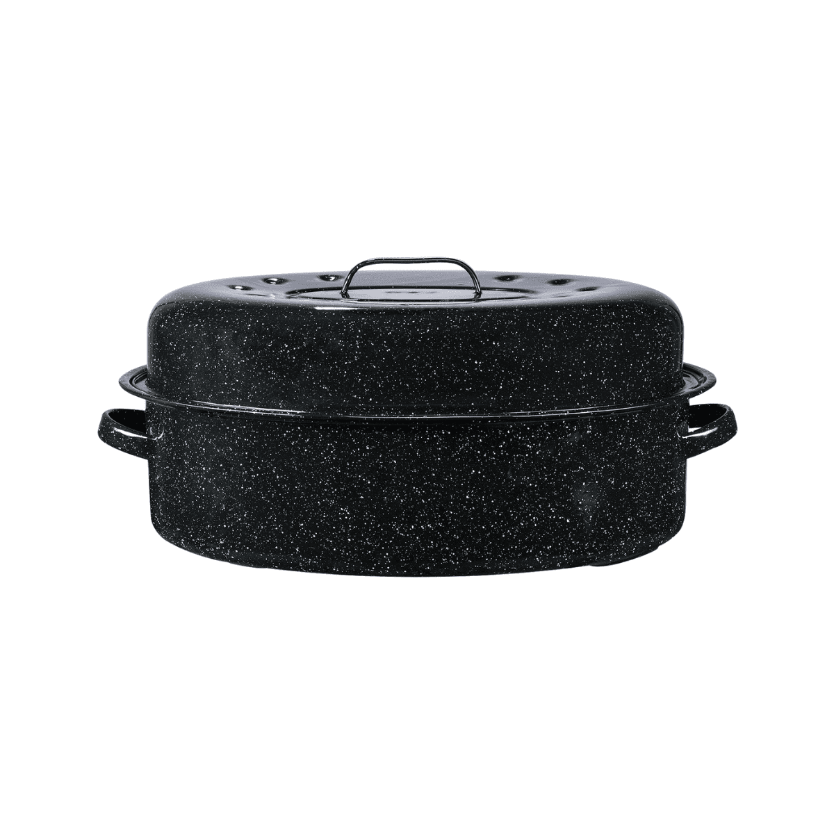 19" Black Oval Non-Stick Covered Roaster with Porcelain Handles