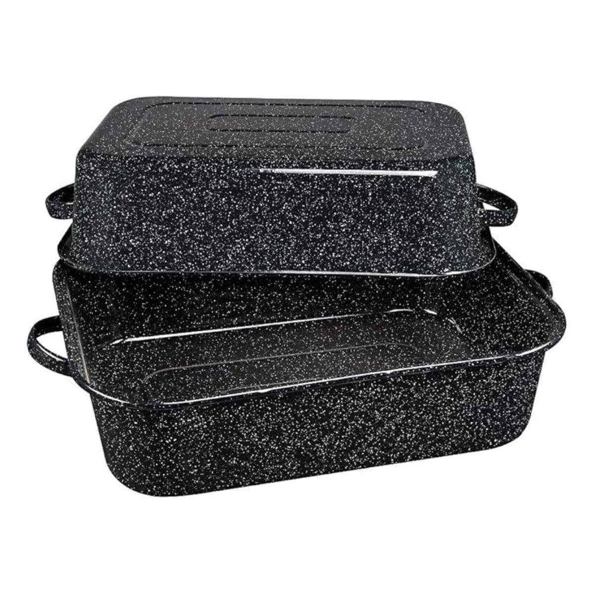 Speckled Black 21" Covered Non-Stick Rectangular Roaster with Handles