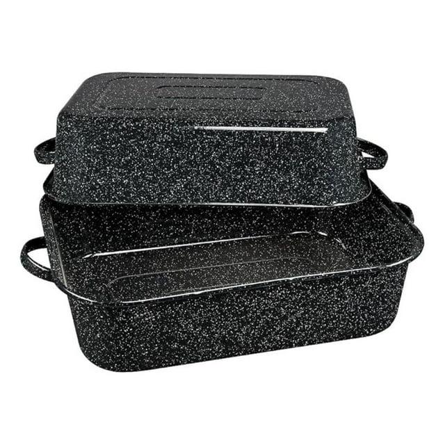 Speckled Black 21" Covered Non-Stick Rectangular Roaster with Handles
