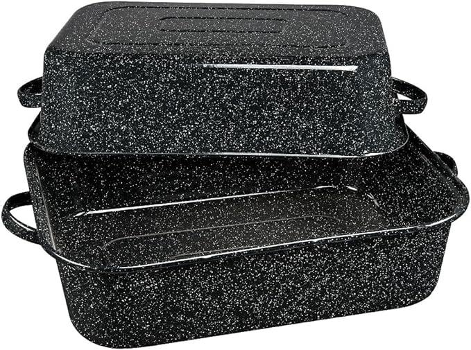 Speckled Black 21" Covered Non-Stick Rectangular Roaster with Handles