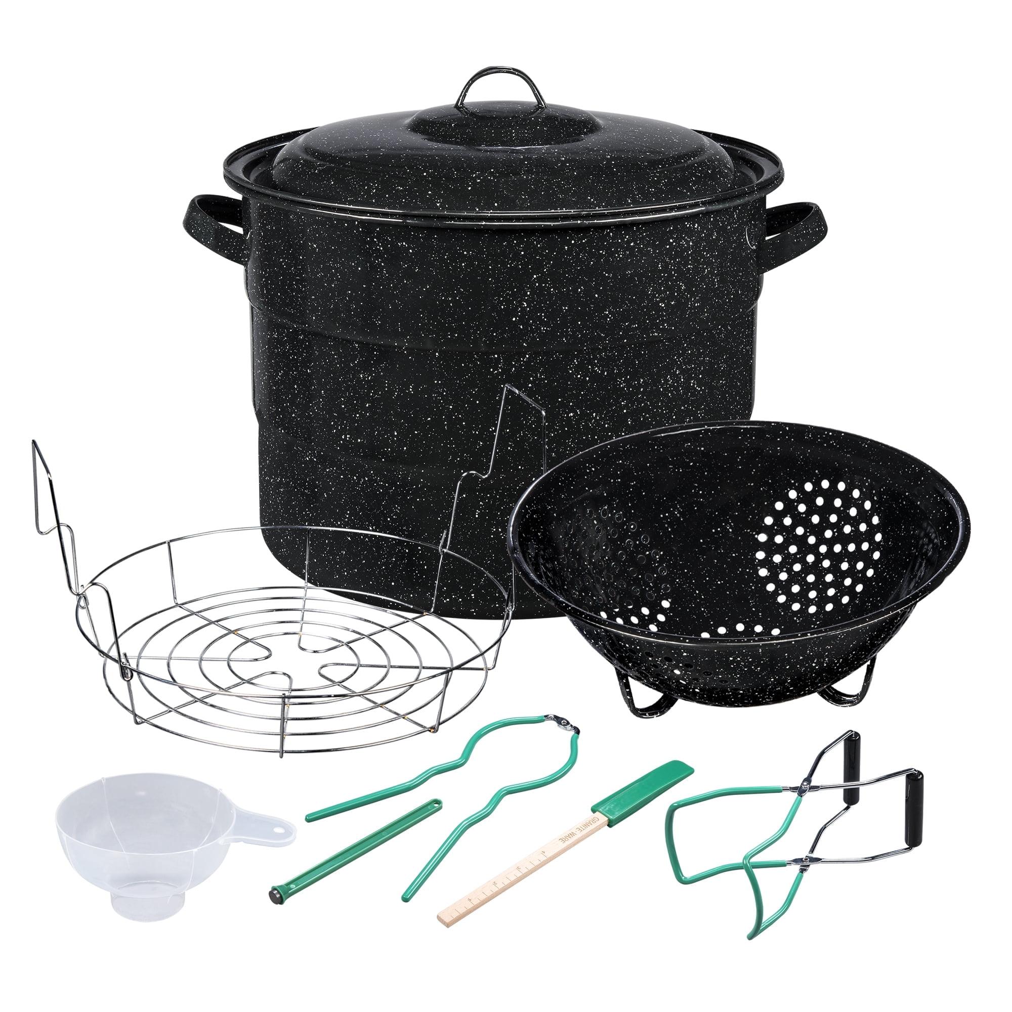 Granite Ware 9-Piece Enamelware Water Bath Canning Kit with 5 Essential Tools, Colander, and Rack – Complete Canning Supplies Starter Set