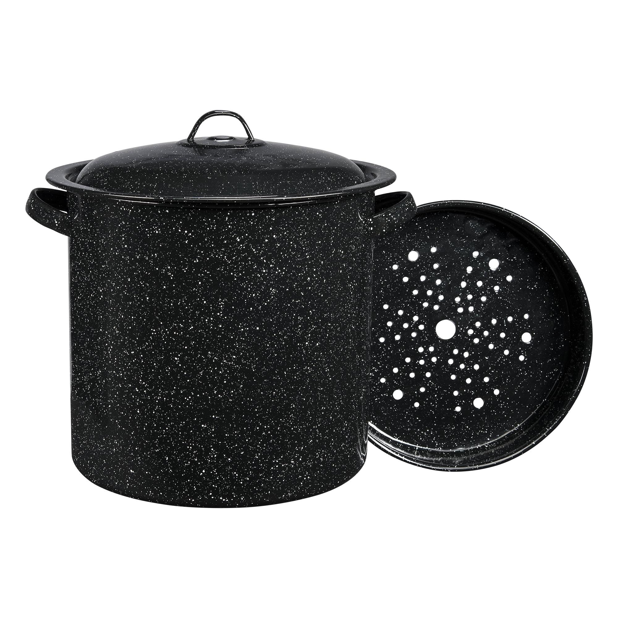 Granite Aluminum 15.5 Qt Black Pot with Basket Insert