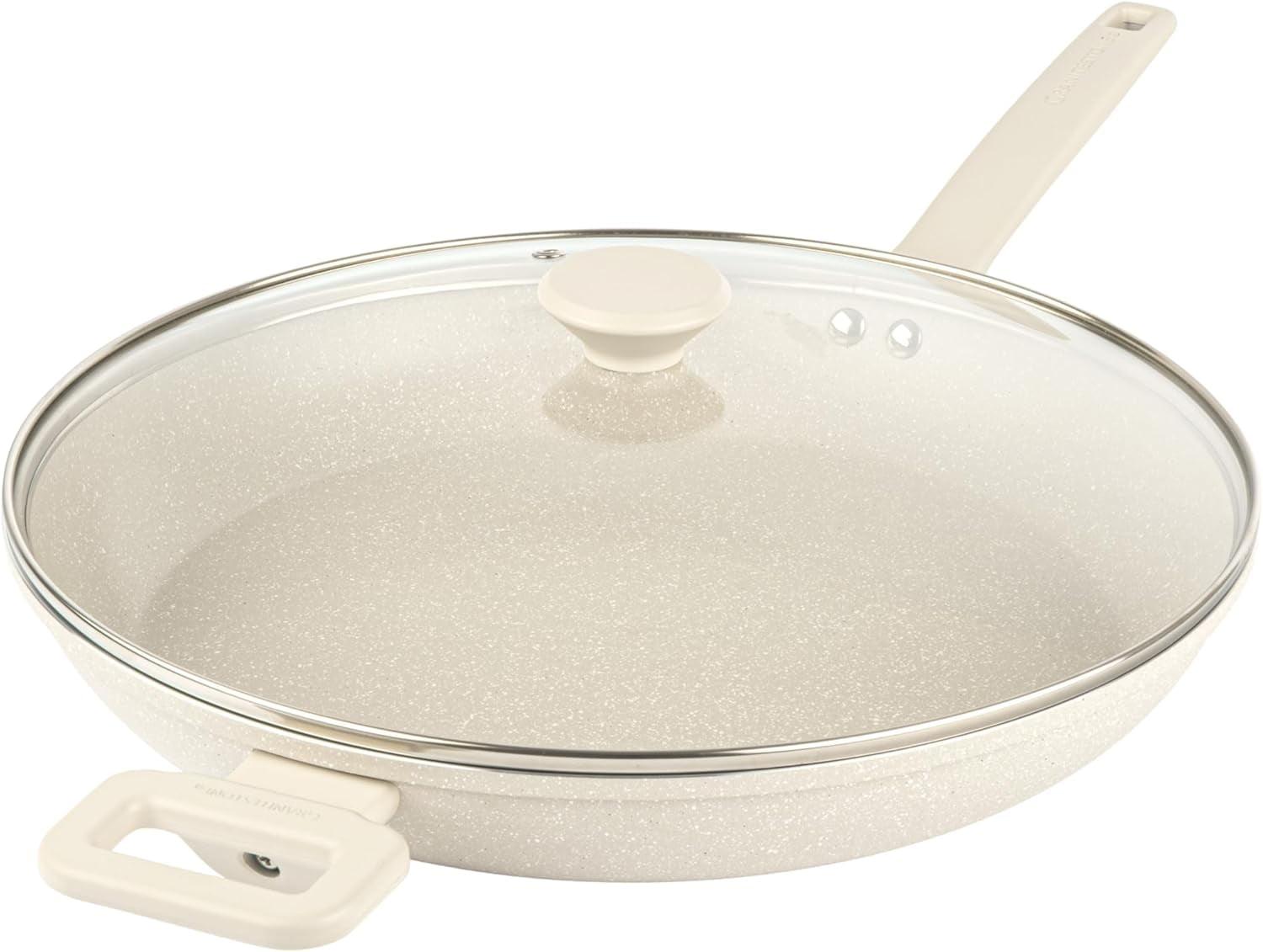 Beige 14'' Aluminum Nonstick Frying Pan with Lid