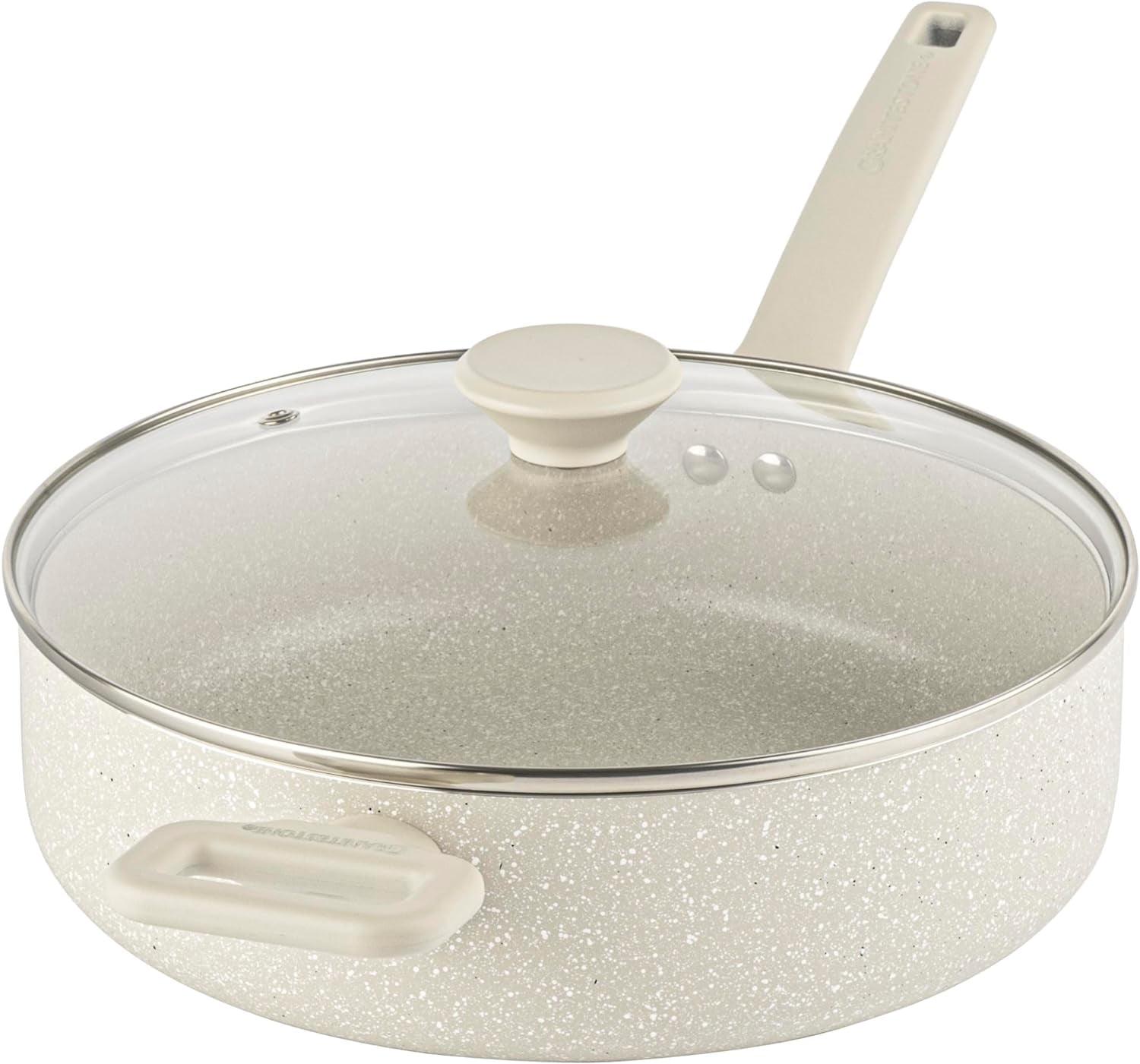 Cream Granite Nonstick Aluminum 10" Sauté Pan with Lid