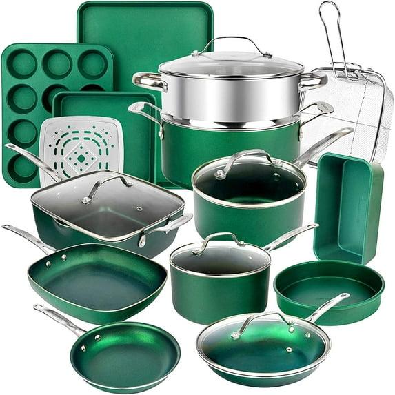 Granitestone Blue 20 Piece Aluminum Non Stick Cookware & Bakeware Set with Ultra Nonstick Surface, Oven & Dishwasher Safe