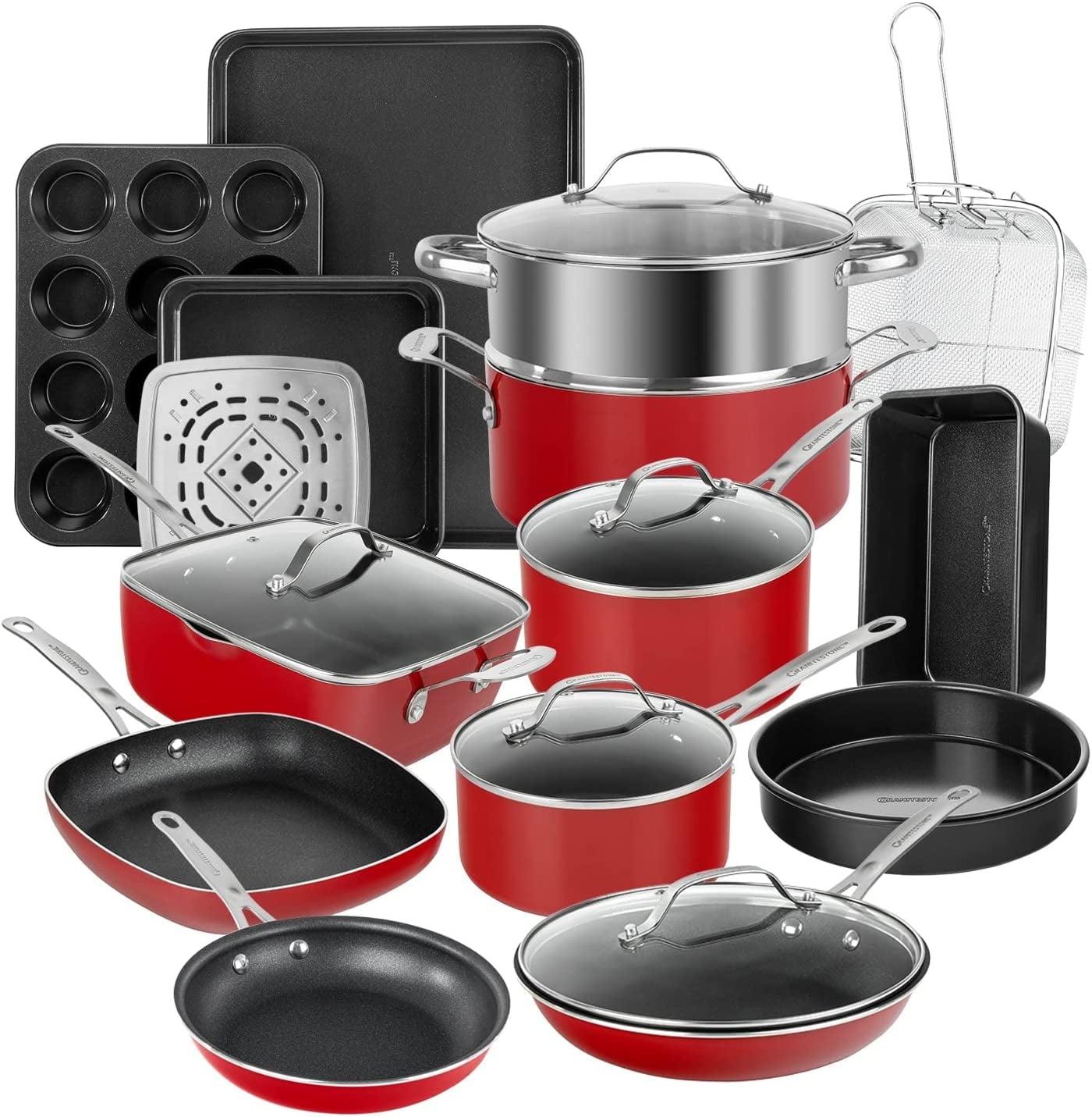 Granitestone Blue 20 Piece Aluminum Non Stick Cookware & Bakeware Set with Ultra Nonstick Surface, Oven & Dishwasher Safe