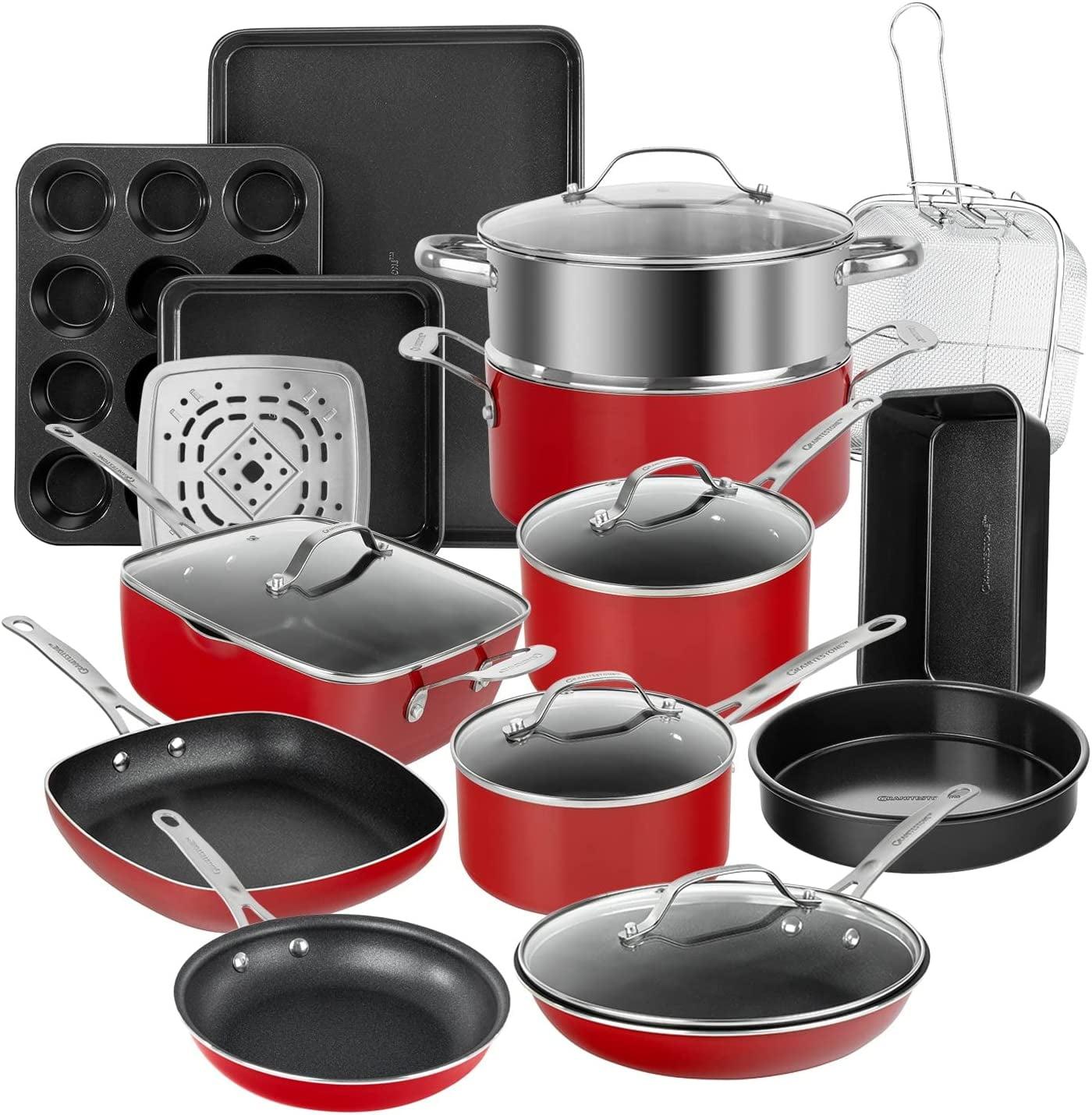 Granitestone 20 Piece Aluminum Non Stick Cookware & Bakeware Set with Ultra Nonstick Surface, Oven & Dishwasher Safe