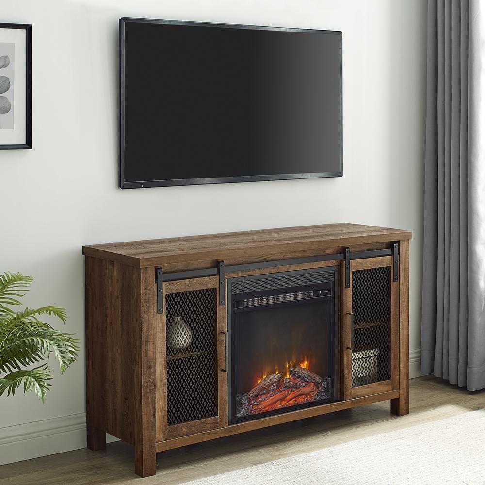 Rustic Oak 48" Modern Farmhouse Fireplace TV Stand with Cabinet