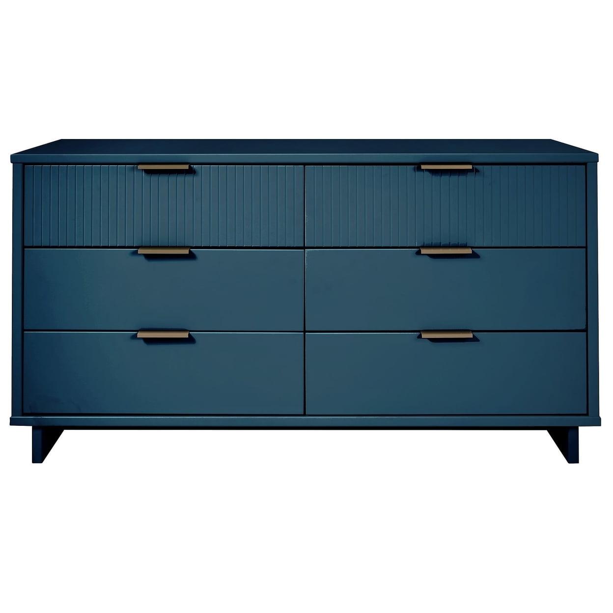 Granville Modern 6 Drawer Double Wide Dresser Midnight Blue - Manhattan Comfort: UV Painted, Soft Close, Wood Frame
