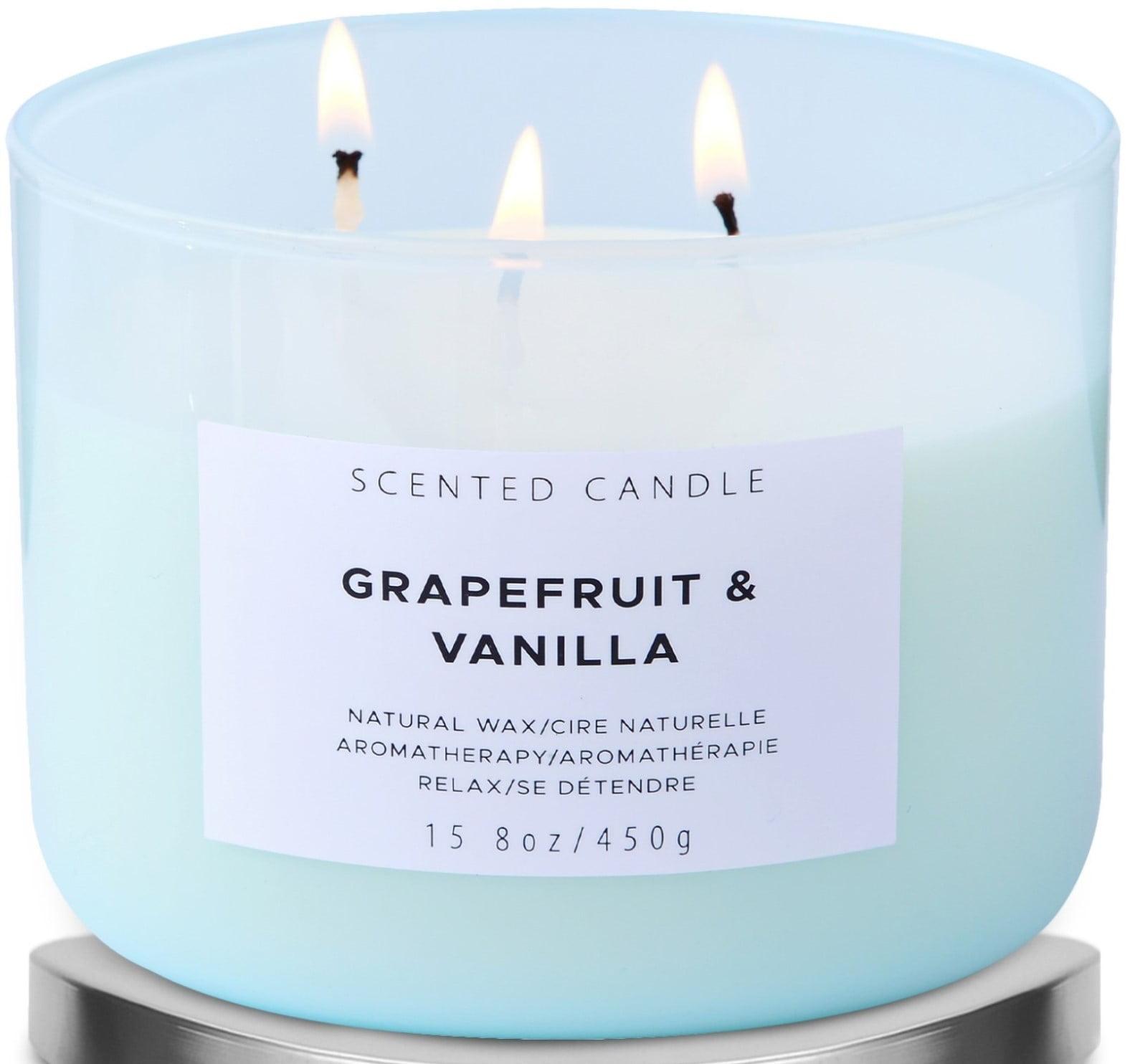 Grapefruit Vanilla Aromatherapy Candle 3 Wick Large Soy Scented Candles for Men and Women 15.8 Oz