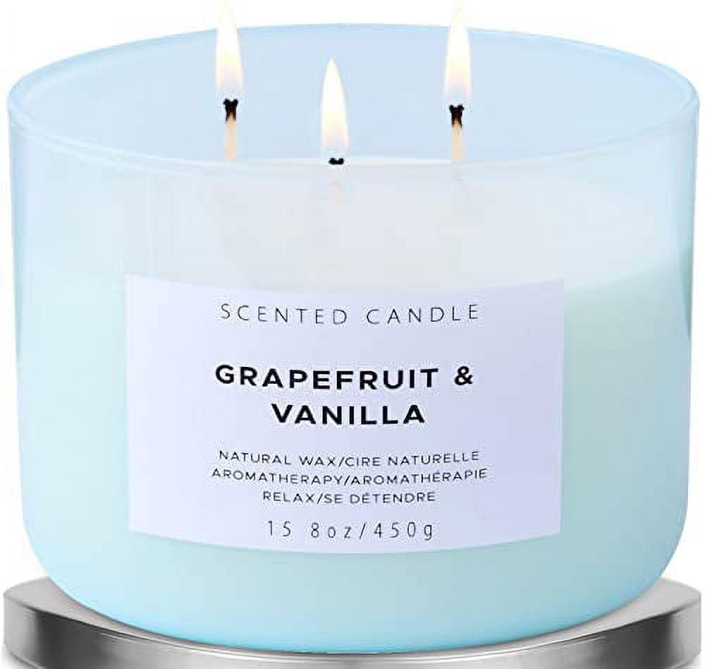 Grapefruit Vanilla Aromatherapy Candle 3 Wick Large Soy Scented Candles for Men and Women 15.8 Oz