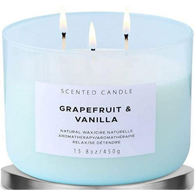 Grapefruit Vanilla Aromatherapy Candle 3 Wick Large Soy Scented Candles for Men and Women 15.8 Oz