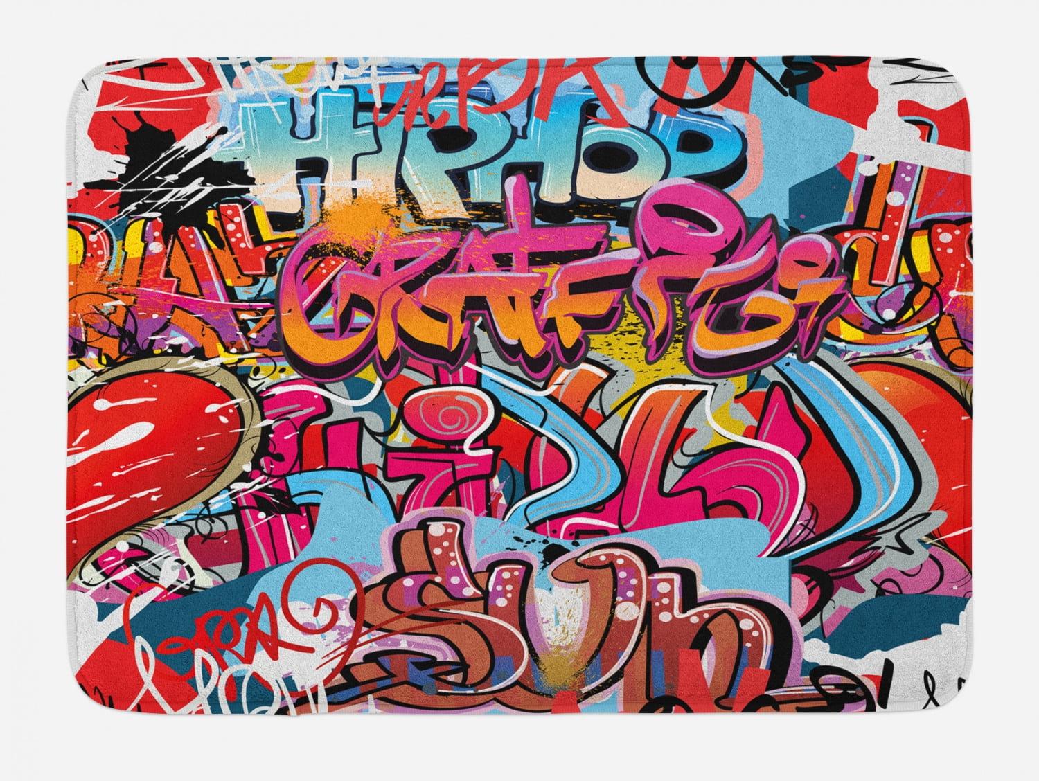 Hip Hop Graffiti Multicolor Plush Bath Mat