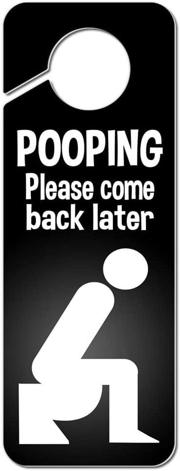 Pooping Please Come Back Later Black Plastic Door Knob Hanger