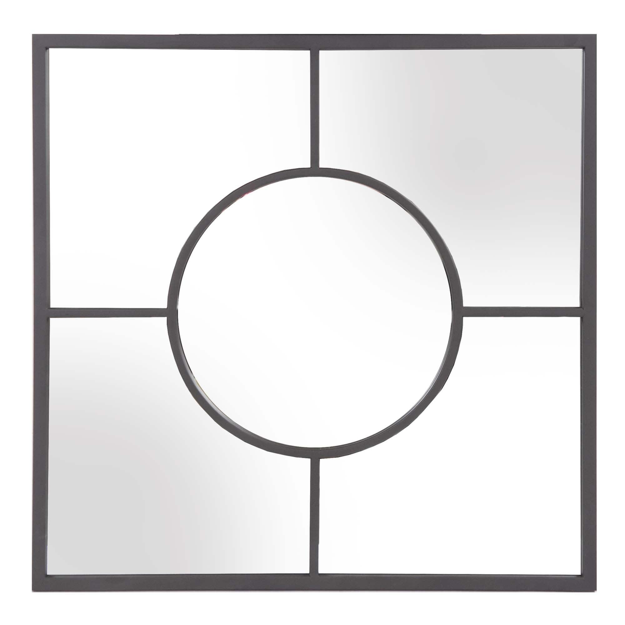 Graphite Geometric Design Square Metal Wall Mirror - Black
