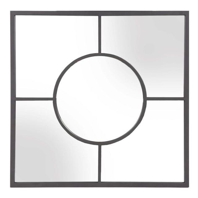 Graphite Geometric Design Square Metal Wall Mirror - Black