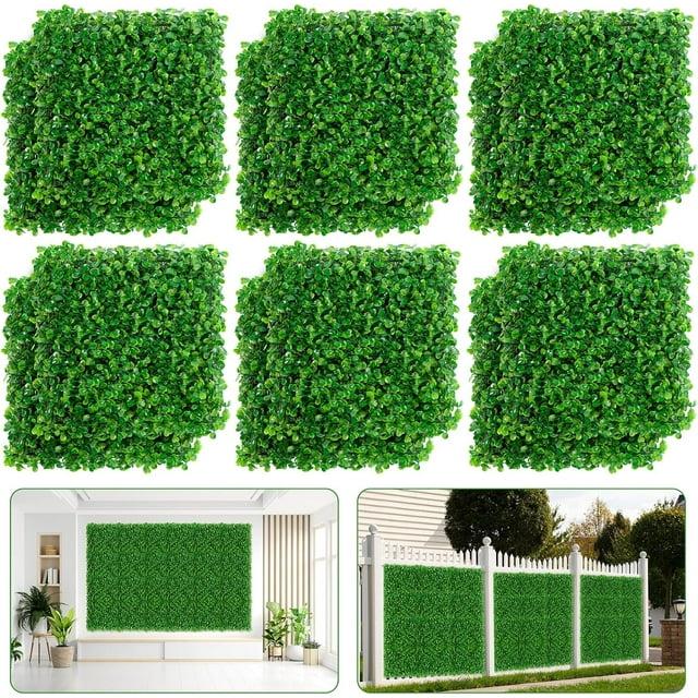 Artificial Boxwood Plant Hedge, Green Grass Backdrop, Indoor and Outdoor Use (Set of 12)