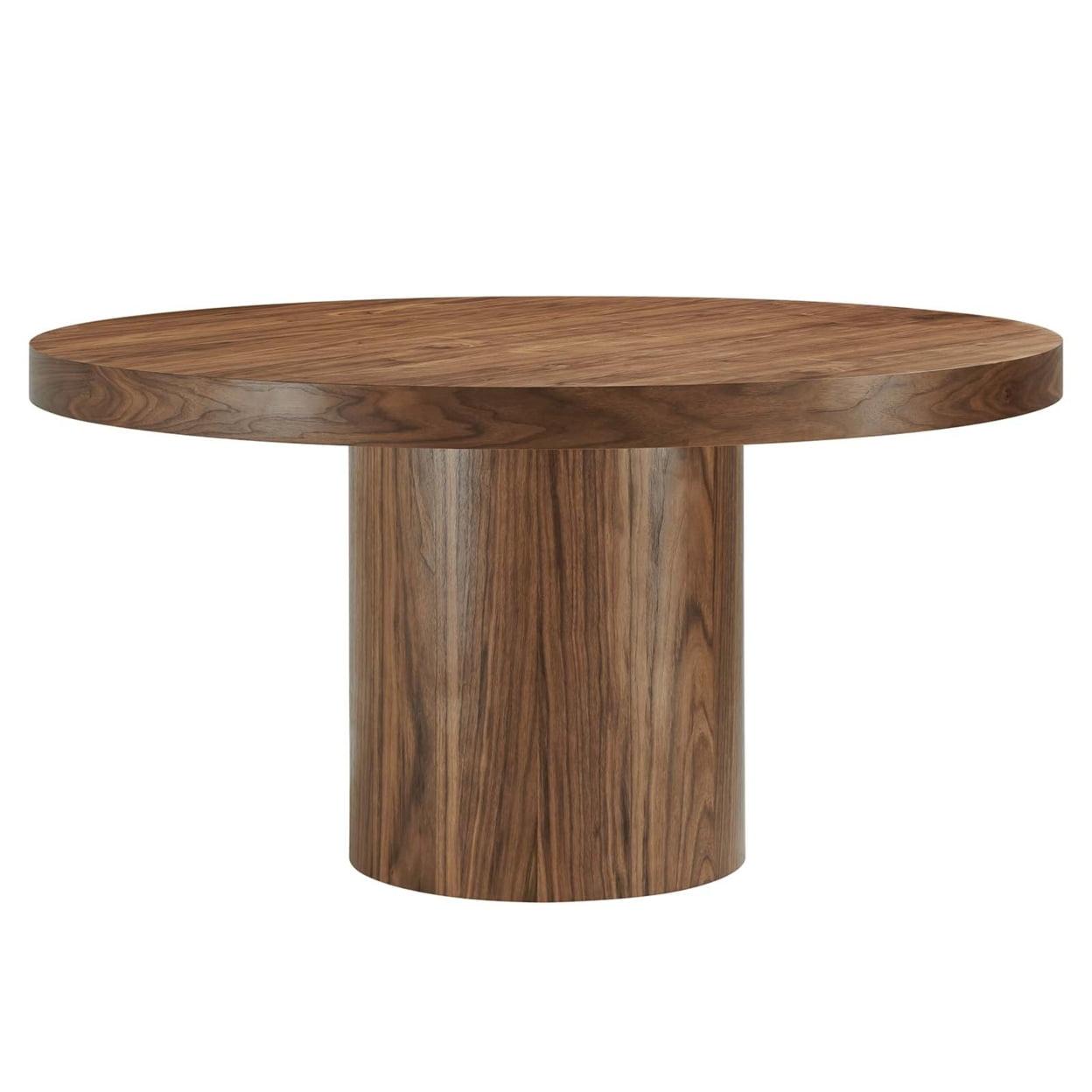 Modern Walnut 60" Round Wood Grain Dining Table for Six