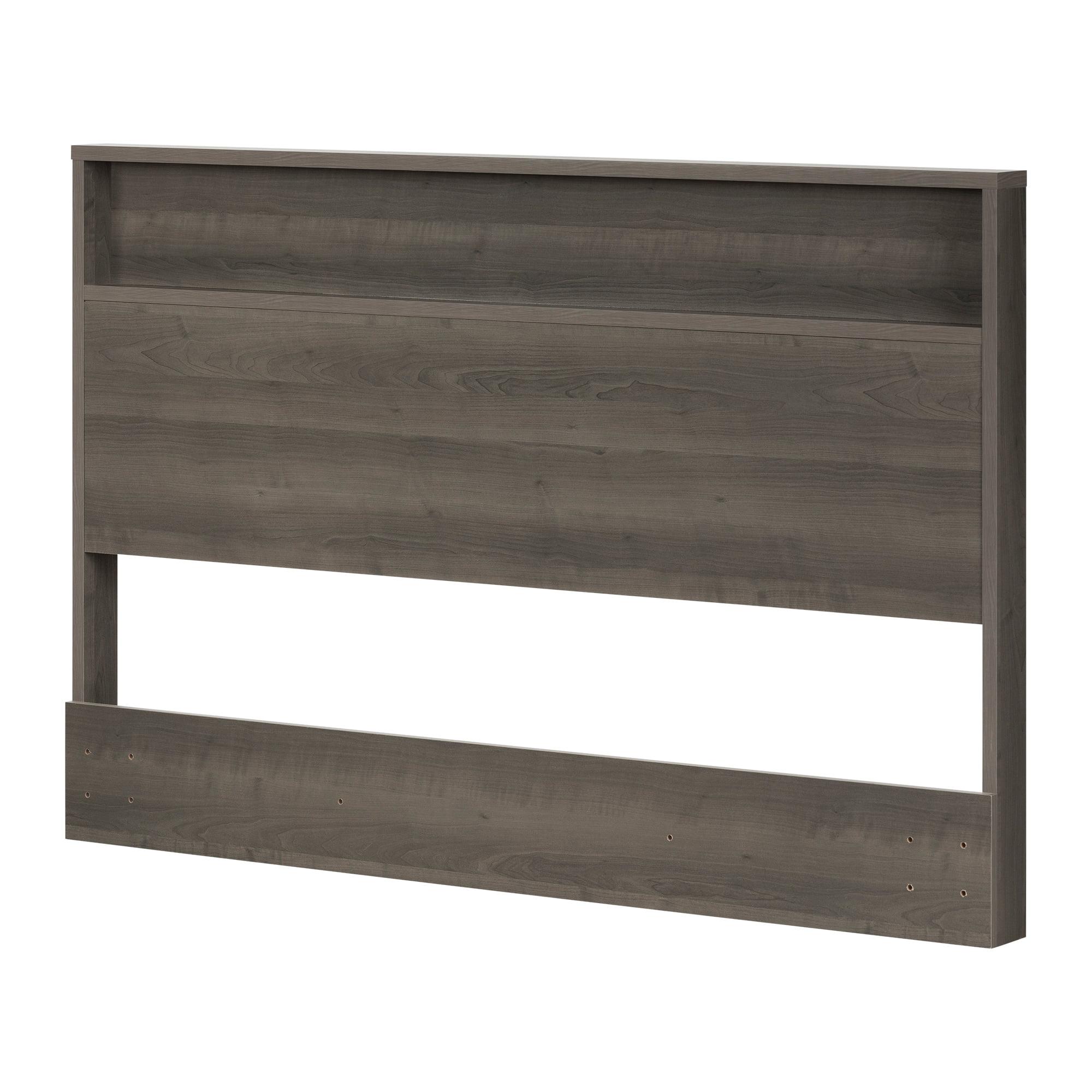 Full Gray Maple Bookcase Headboard with Storage Shelf