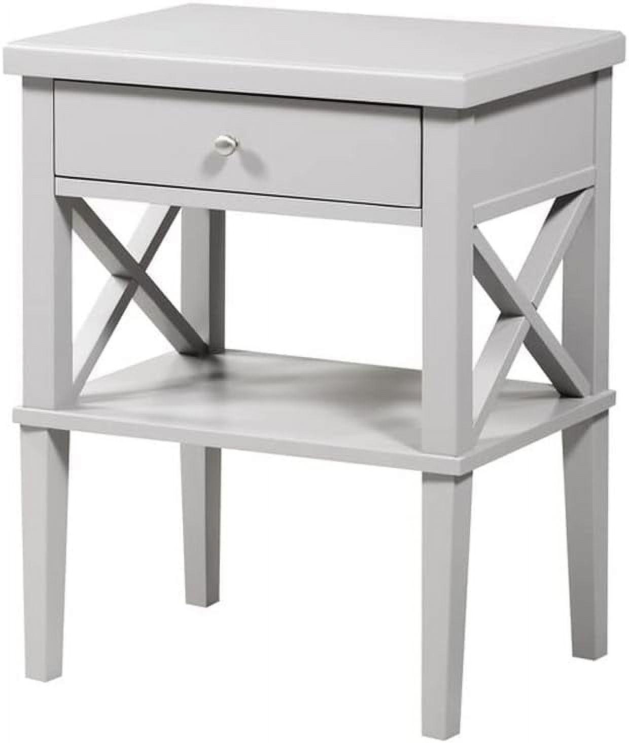 Dove Gray 1-Drawer Hardwood Nightstand with Open Shelf