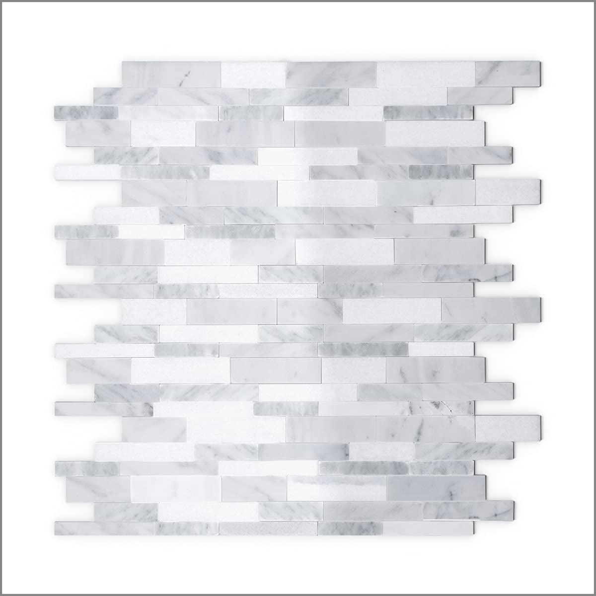 Gray Agate White and Gray Peel and Stick Stone Wall Mosaic Tile