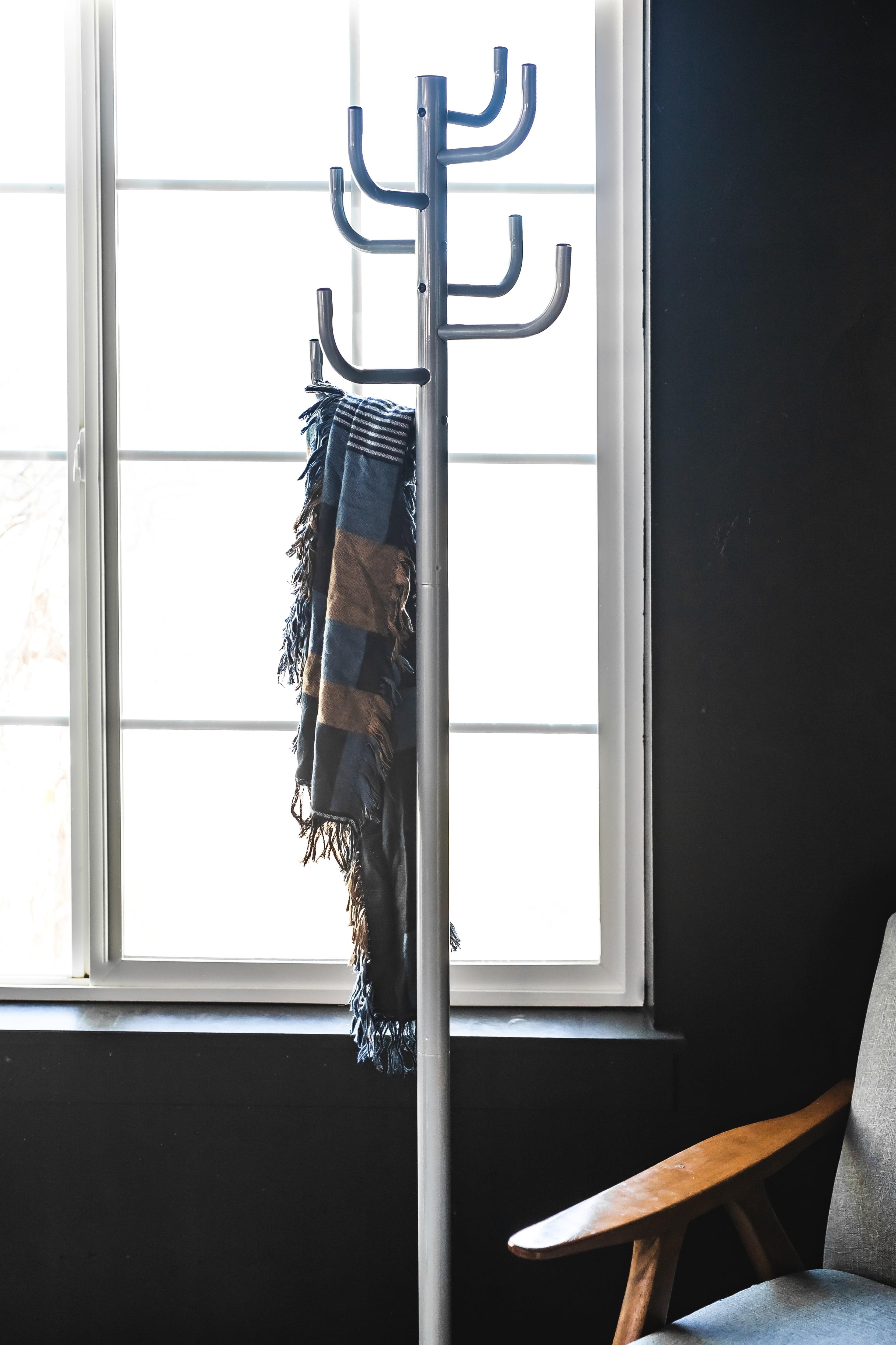 Gray Coat Rack - Freestanding Hat and Coat Stand with 8 Hooks