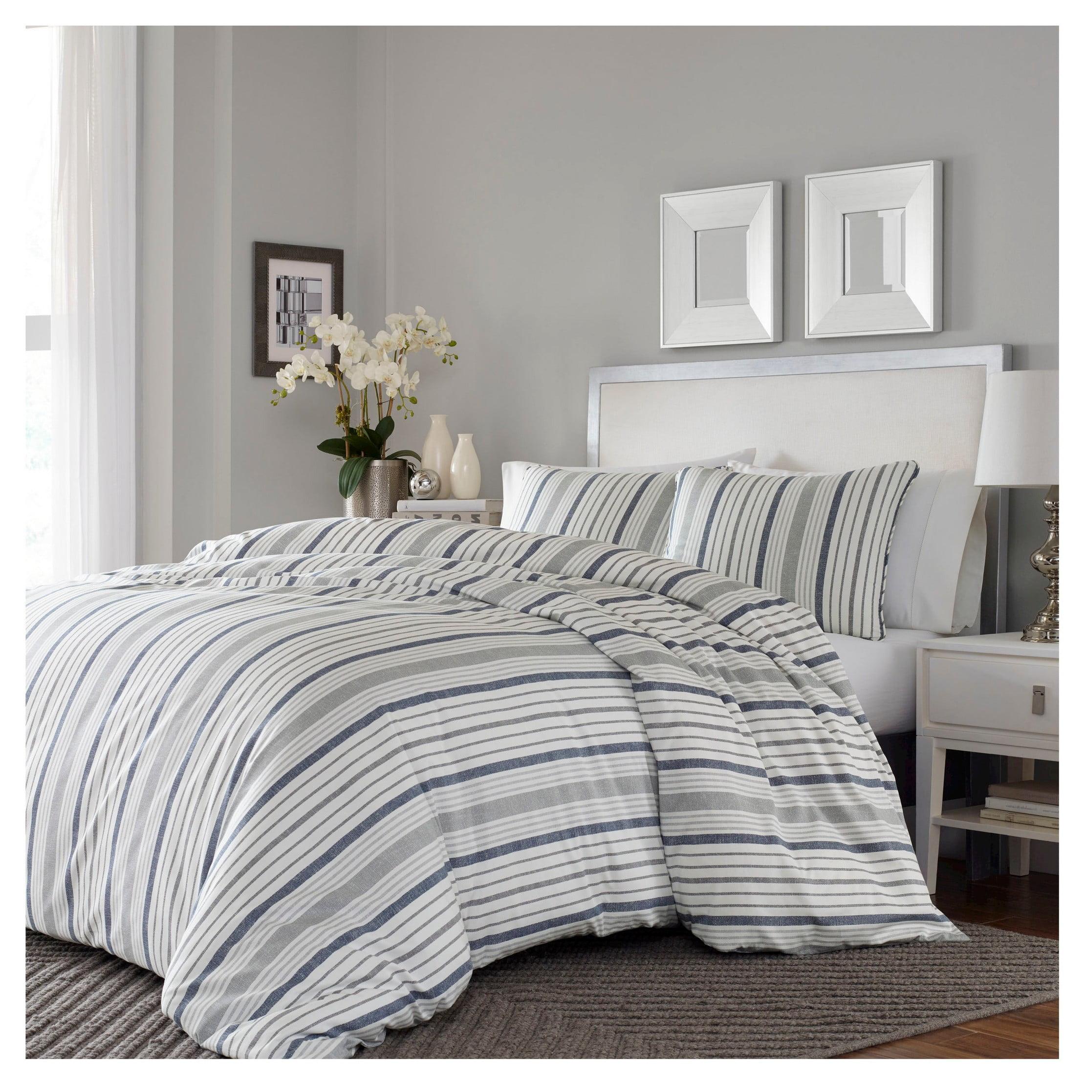 Slate Blue & Gray Reversible Cotton Comforter Set - Full/Queen