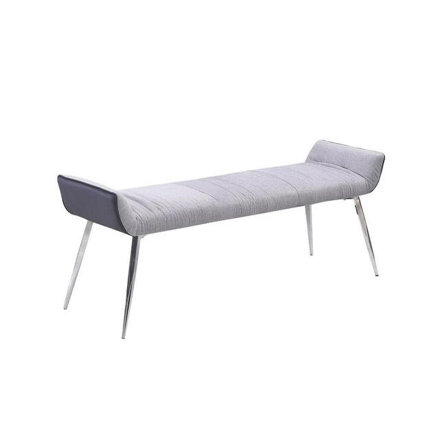 Gray Linen Fabric Bench with Black Faux Leather Underneath