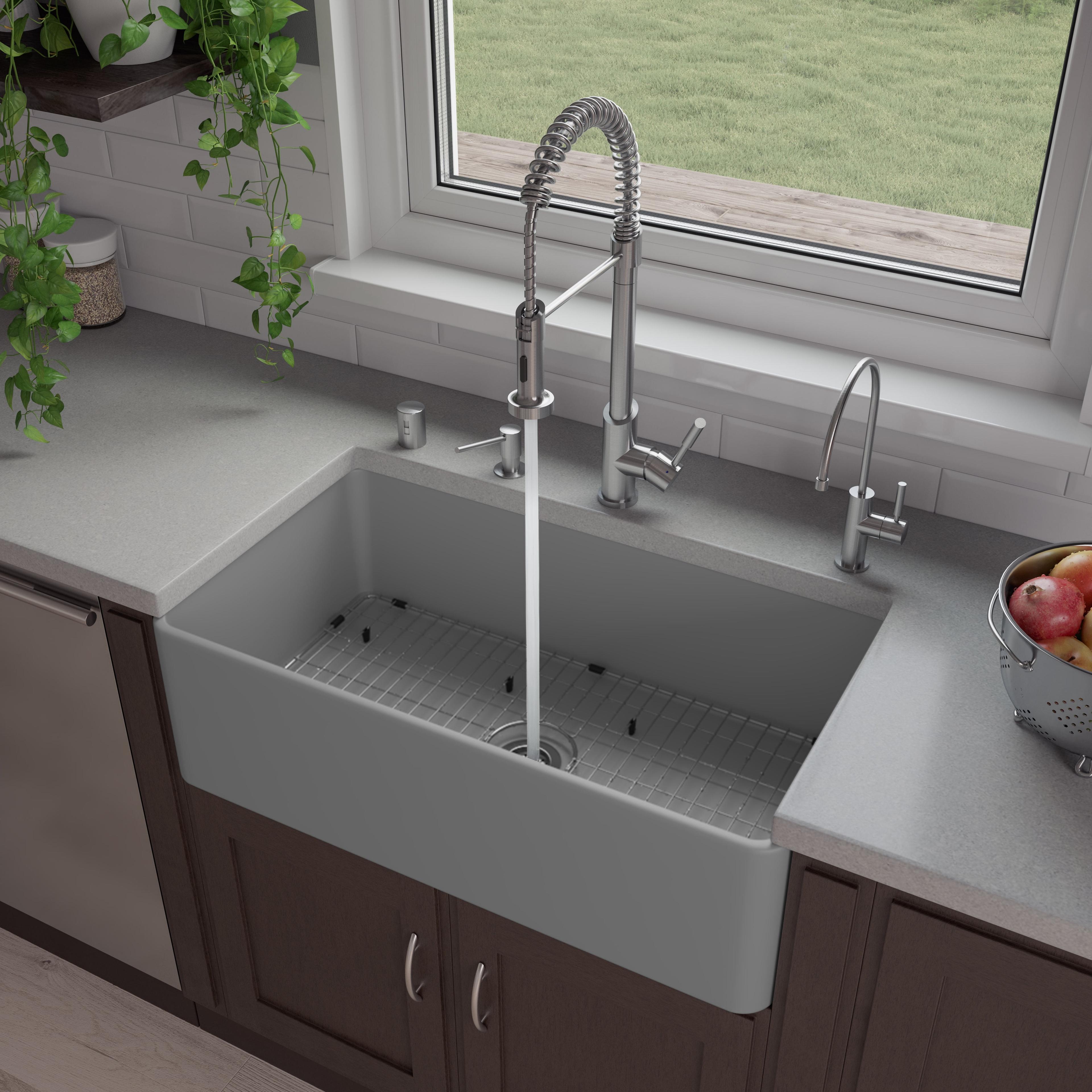 Gray Matte Fireclay Single Bowl Farmhouse Sink