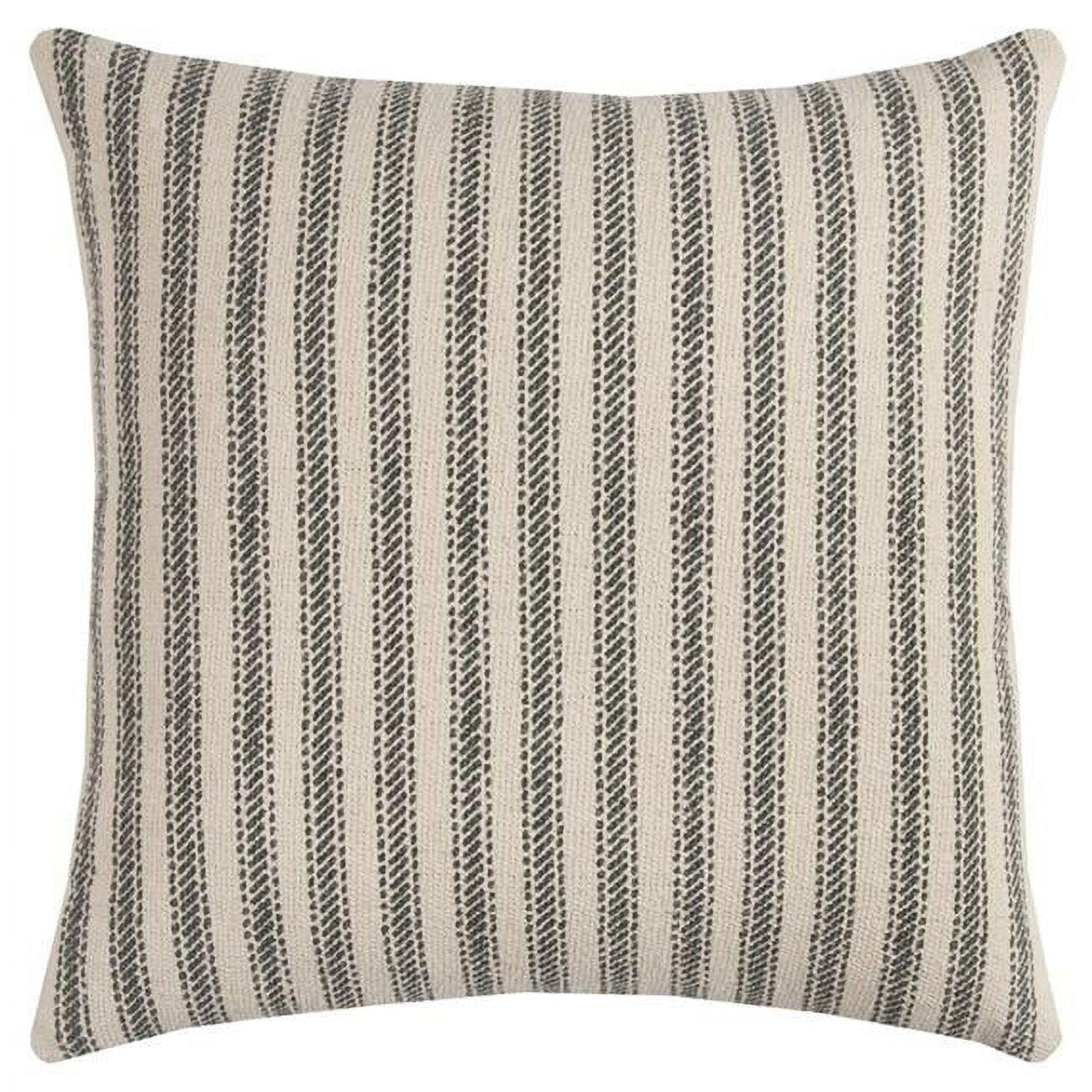 20"x20" Oversize Ticking Striped Square Throw Pillow Gray - Rizzy Home: Cotton Canvas, Indoor, Zippered, Machine Washable