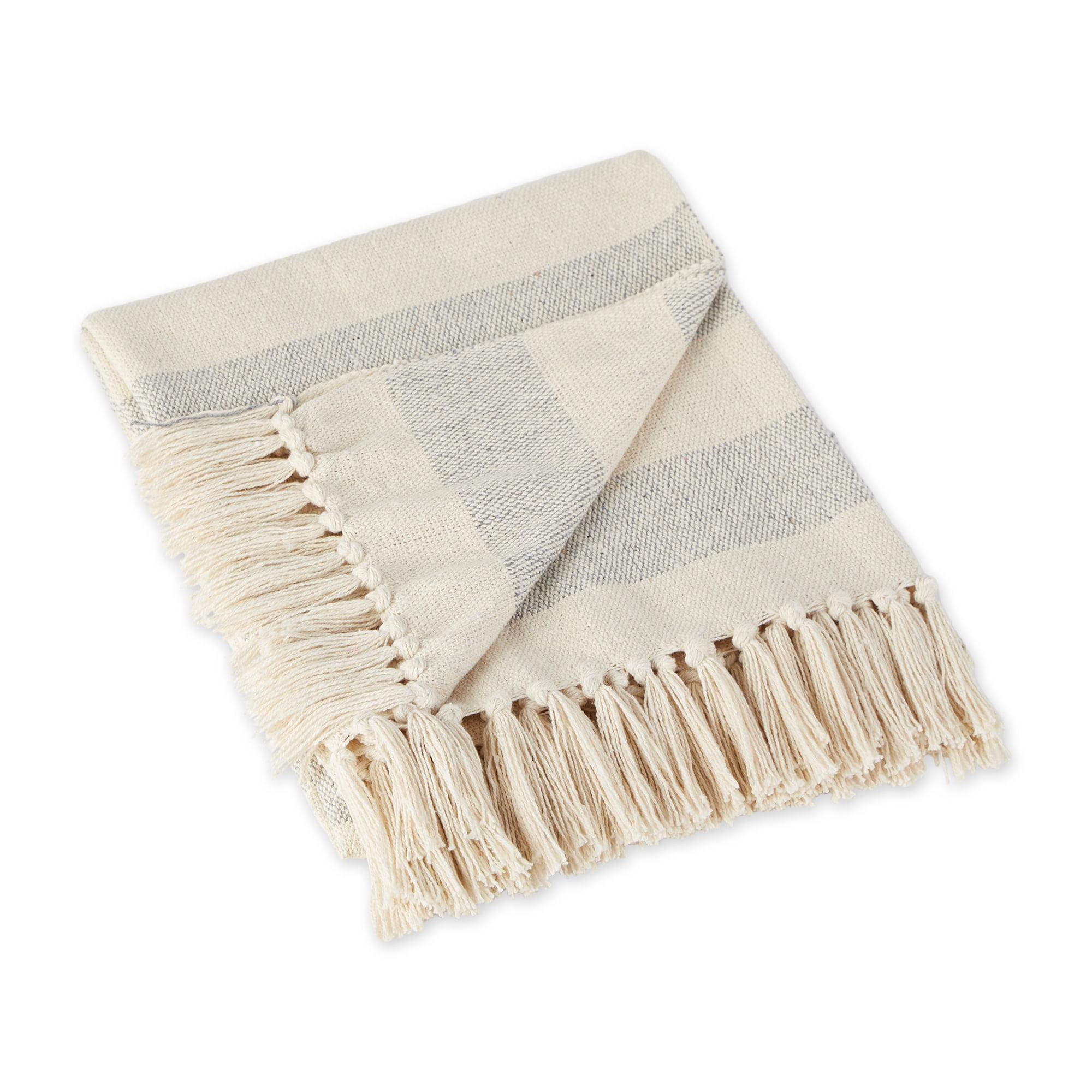 Cotton Sherpa Reversible Fringe Throw Blanket 50" x 60" - Gray and Off-White