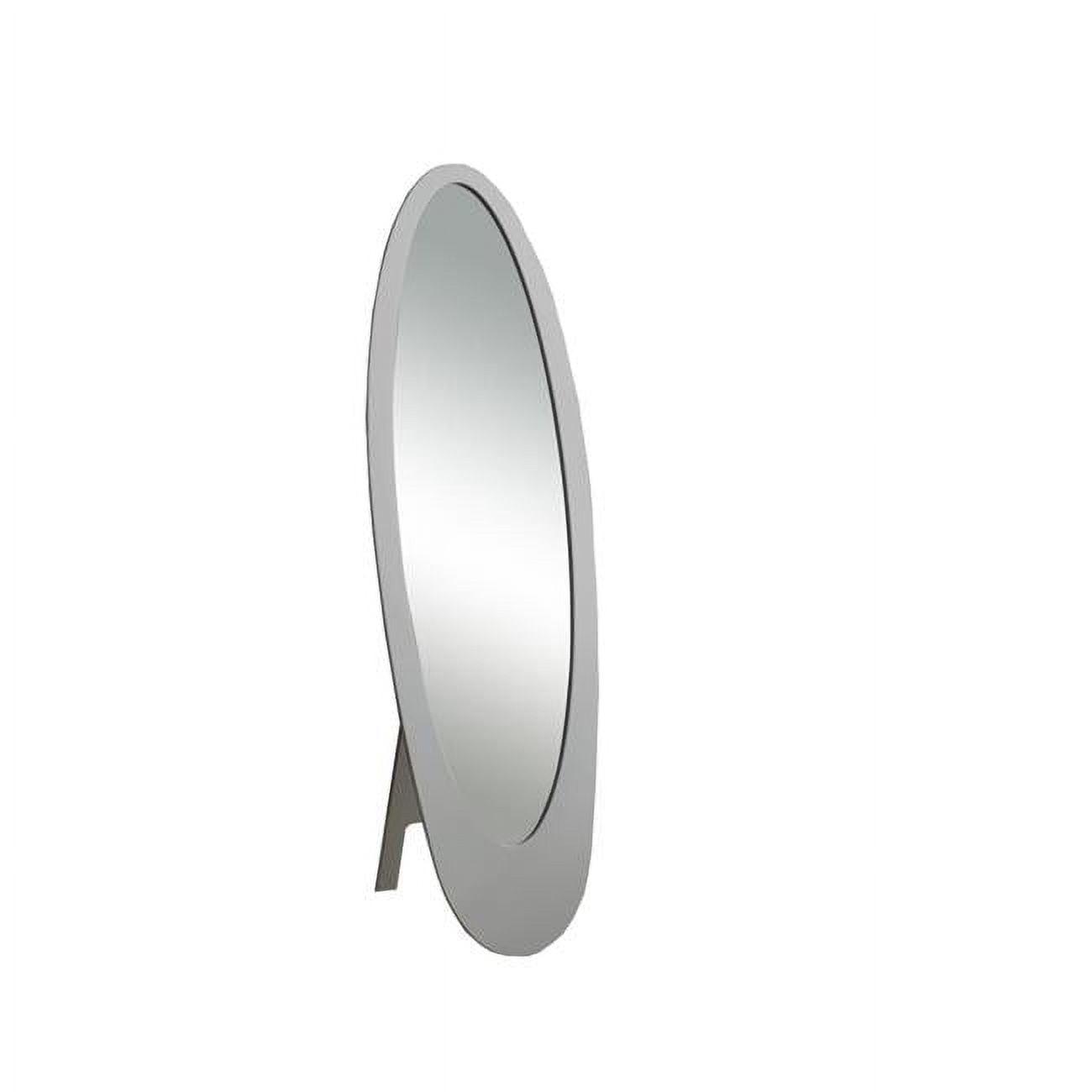 Contemporary Full-Length Oval Wood Mirror in Matte Gray