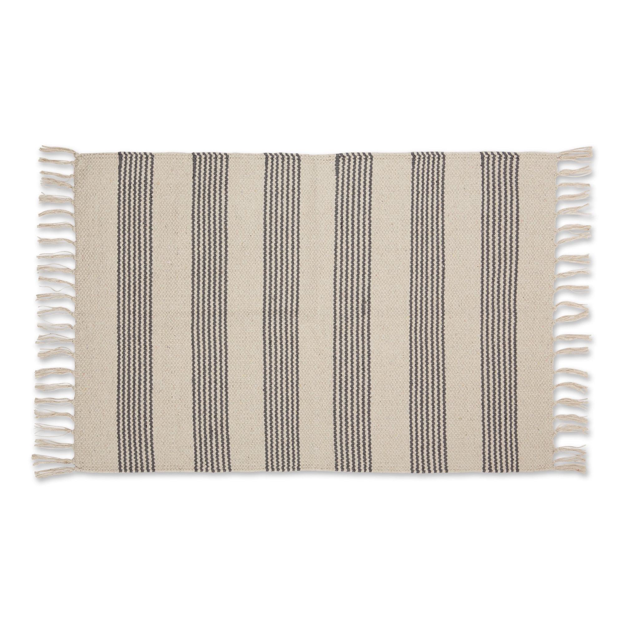 Gray Ticking Stripe Hand-Loomed Rug 2x3 Ft