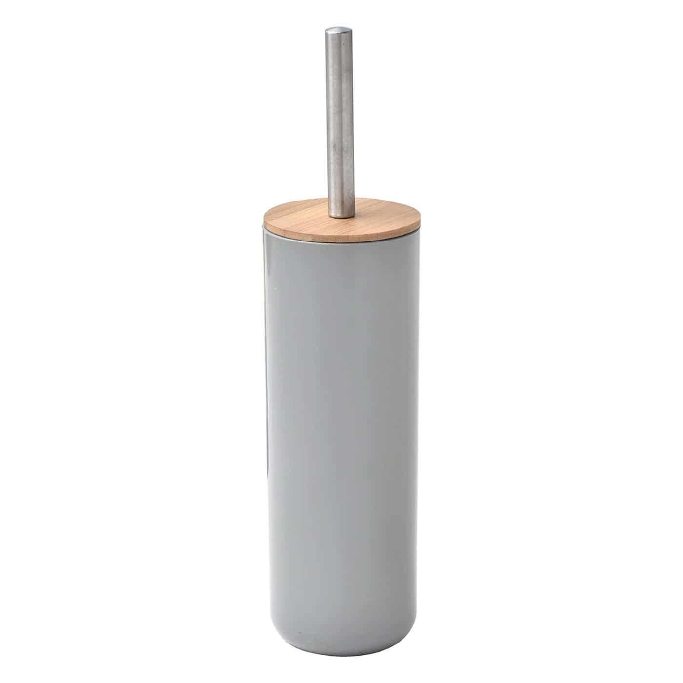 Evideco French Home Goods Gray Toilet Brush and Holder Set Padang with Bamboo Top - Stylish Bathroom Cleaning Solution for Modern Homes