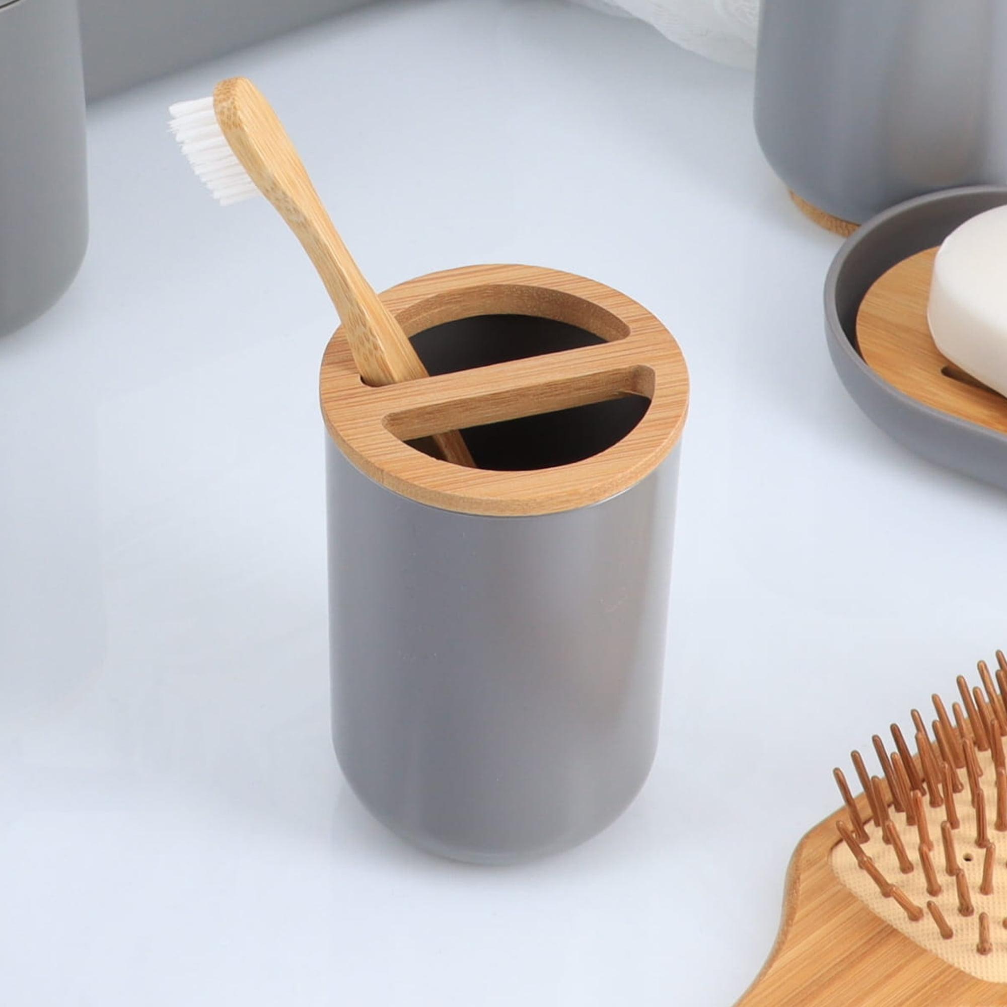 Evideco PADANG Toothbrush Holder & Toothpaste Holder with Bamboo Top