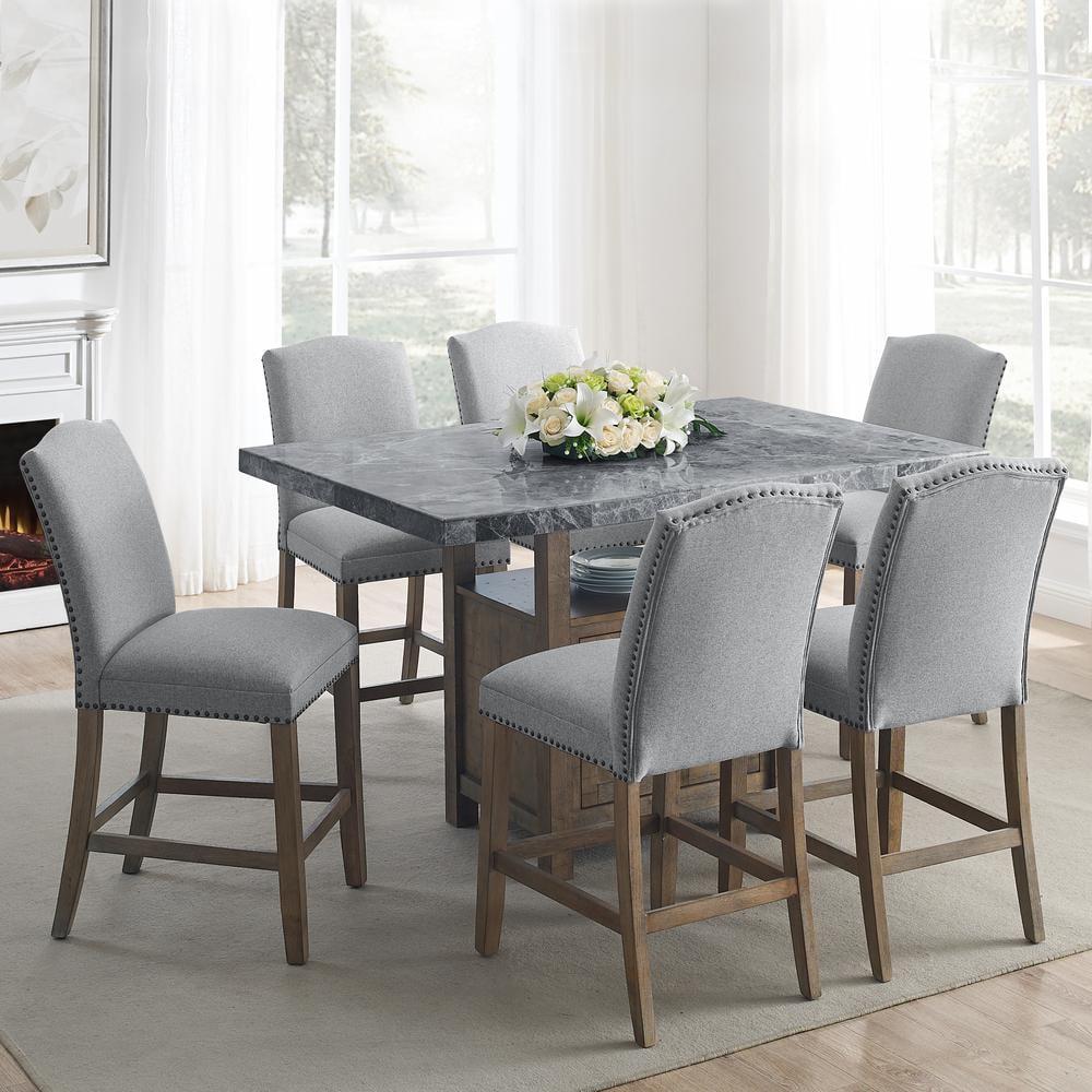 7pc Grayson Marble Counter Dining Set Gray/Driftwood - Steve Silver Co.