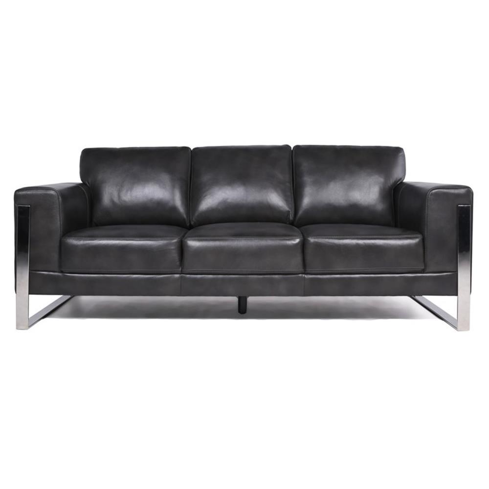 Grayson Gray Leather Sofa with Chrome Metal Legs