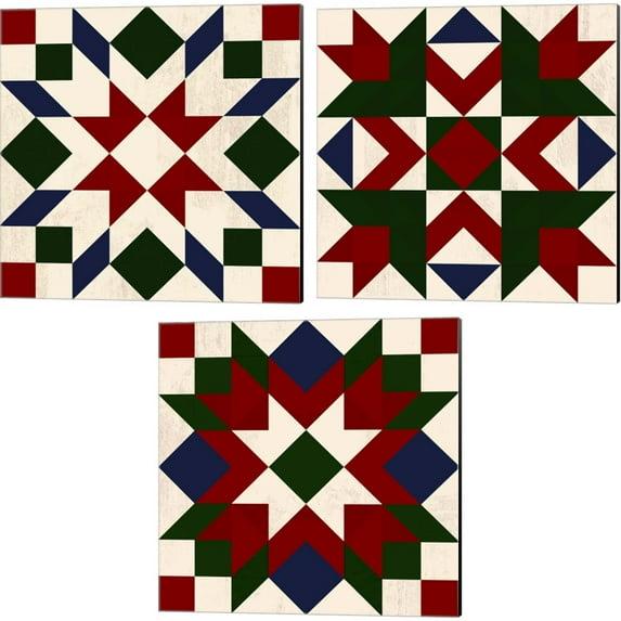 Great Art Now Christmas Barn Quilt by Victoria Barnes 3 Piece Canvas Art Set Each 14W x 14H